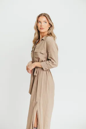 Rhea Belted Maxi Shirt Dress in Stone - Nursing Friendly