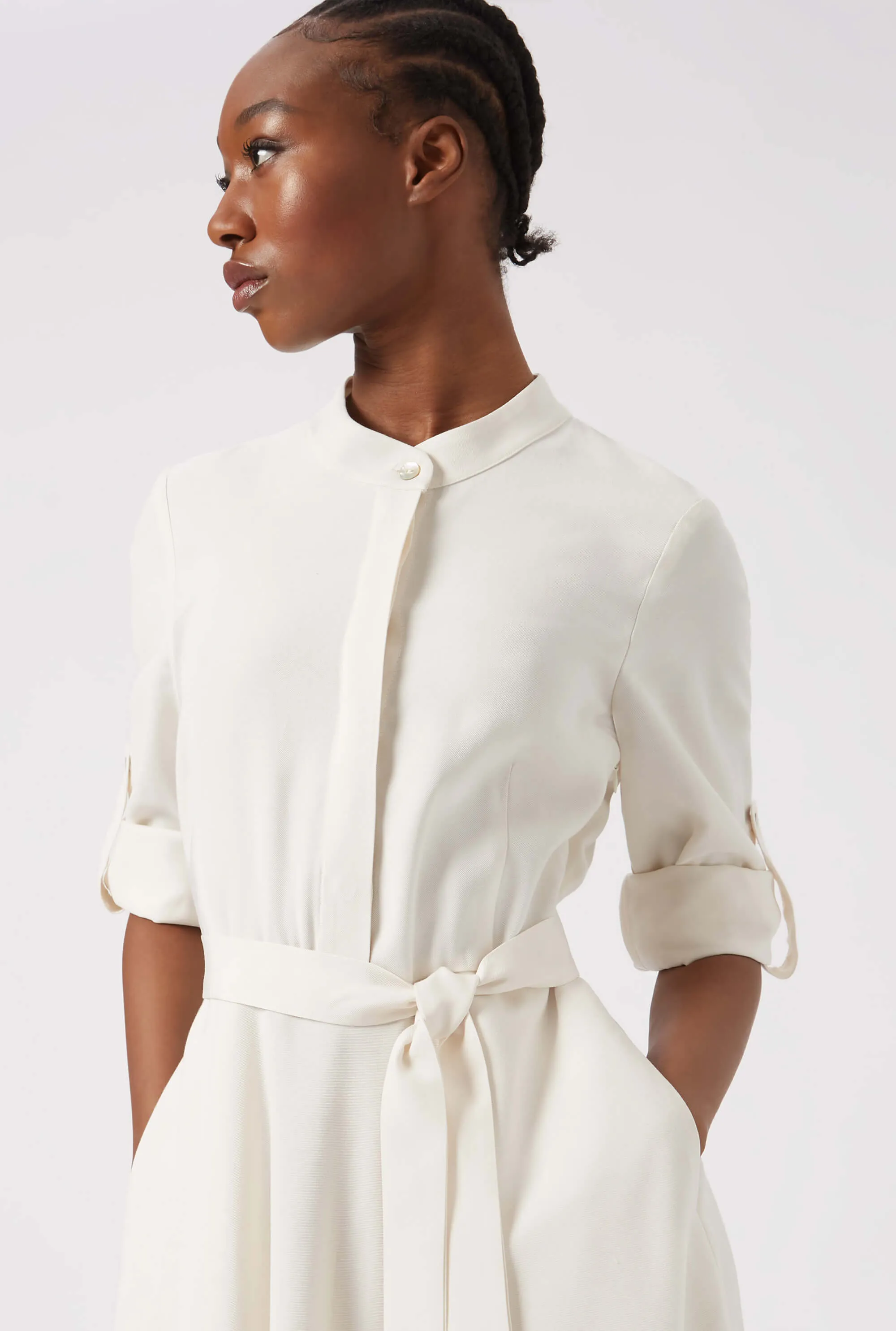 Roll Sleeve Midi Dress Cream