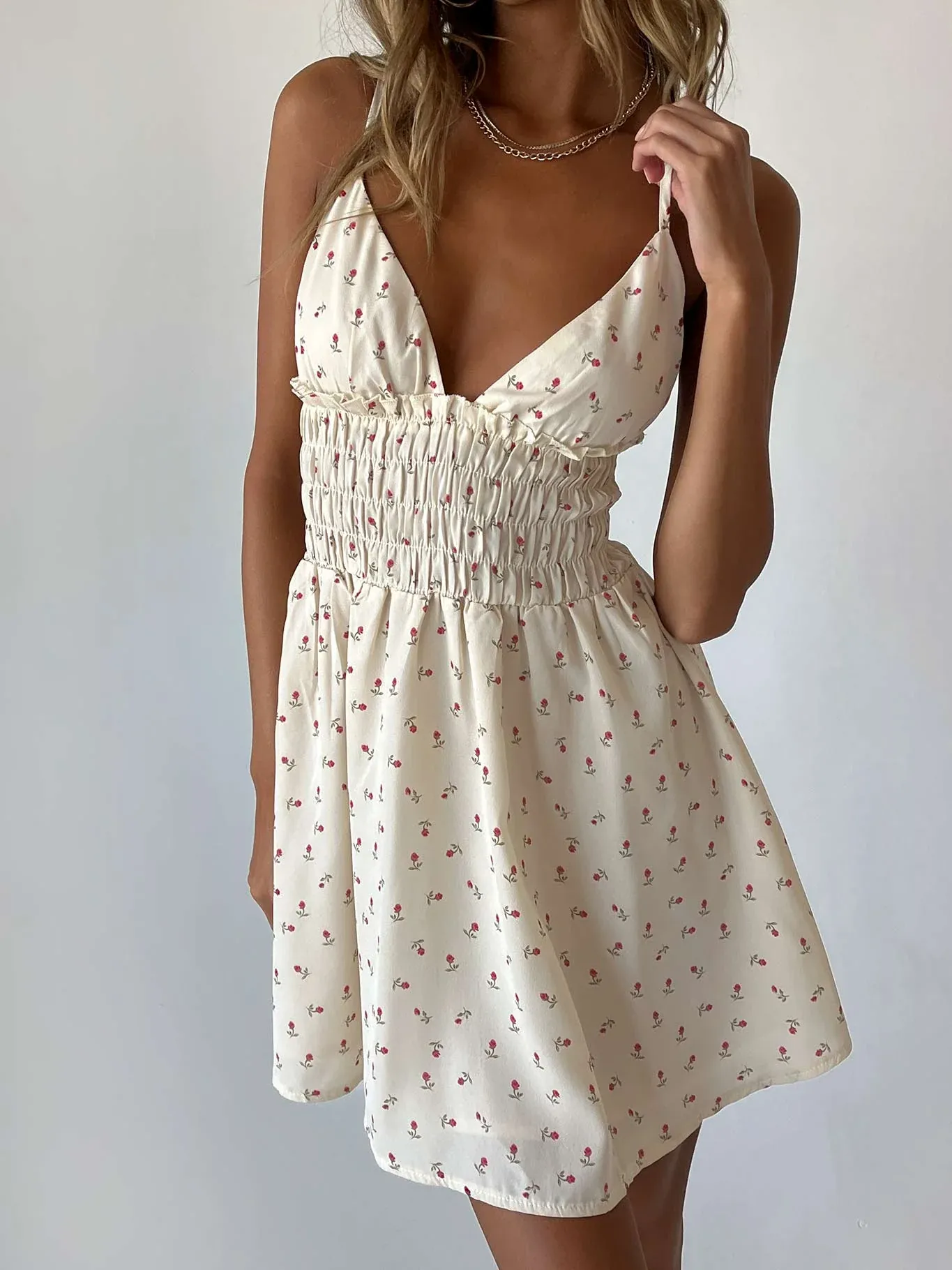 Roza Mini Dress Beige Petite