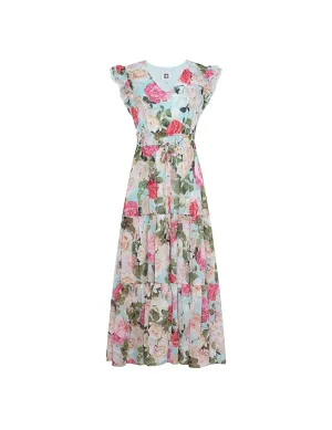 Ruffle Sleeve Drawstring Waist Maxi Dress