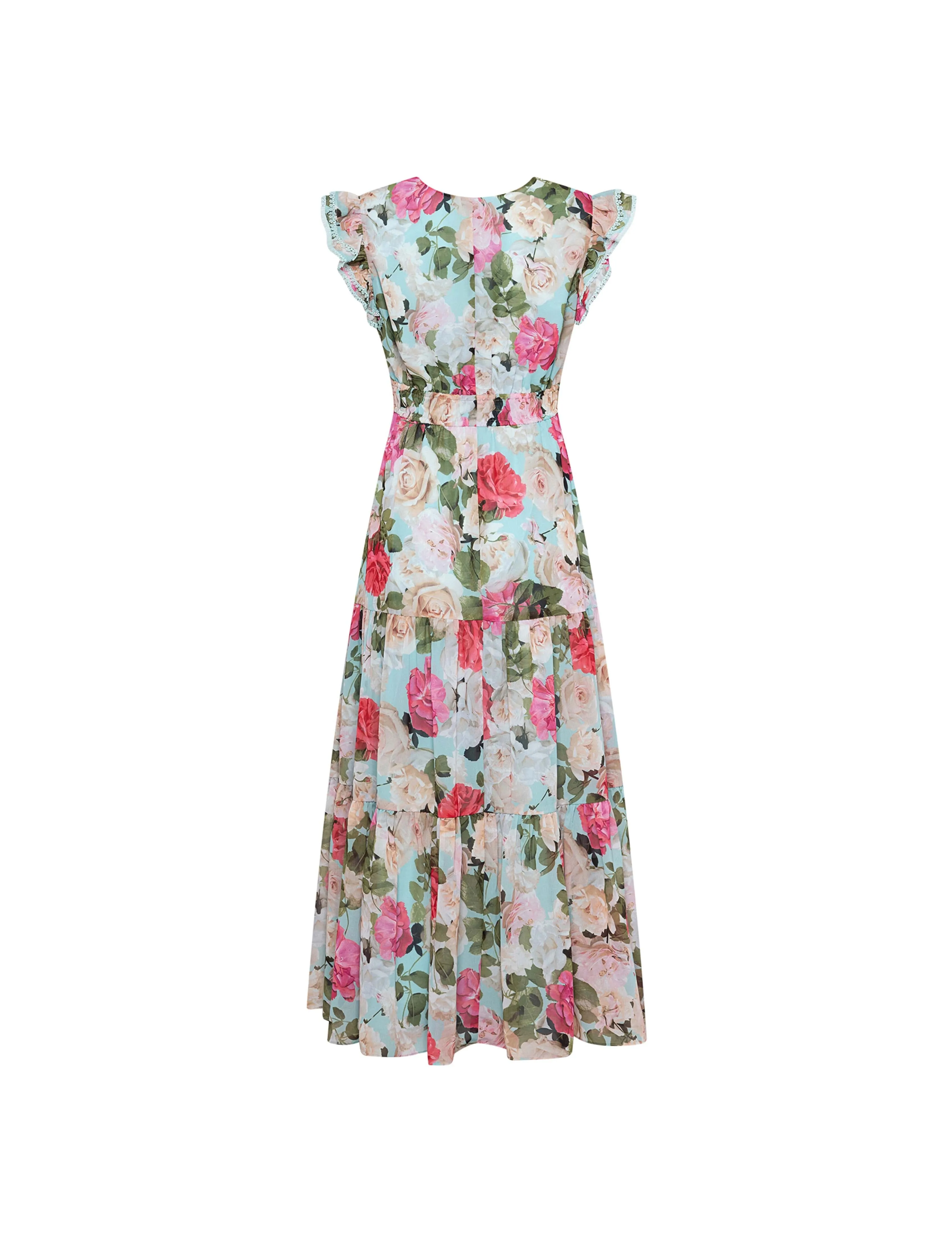 Ruffle Sleeve Drawstring Waist Maxi Dress