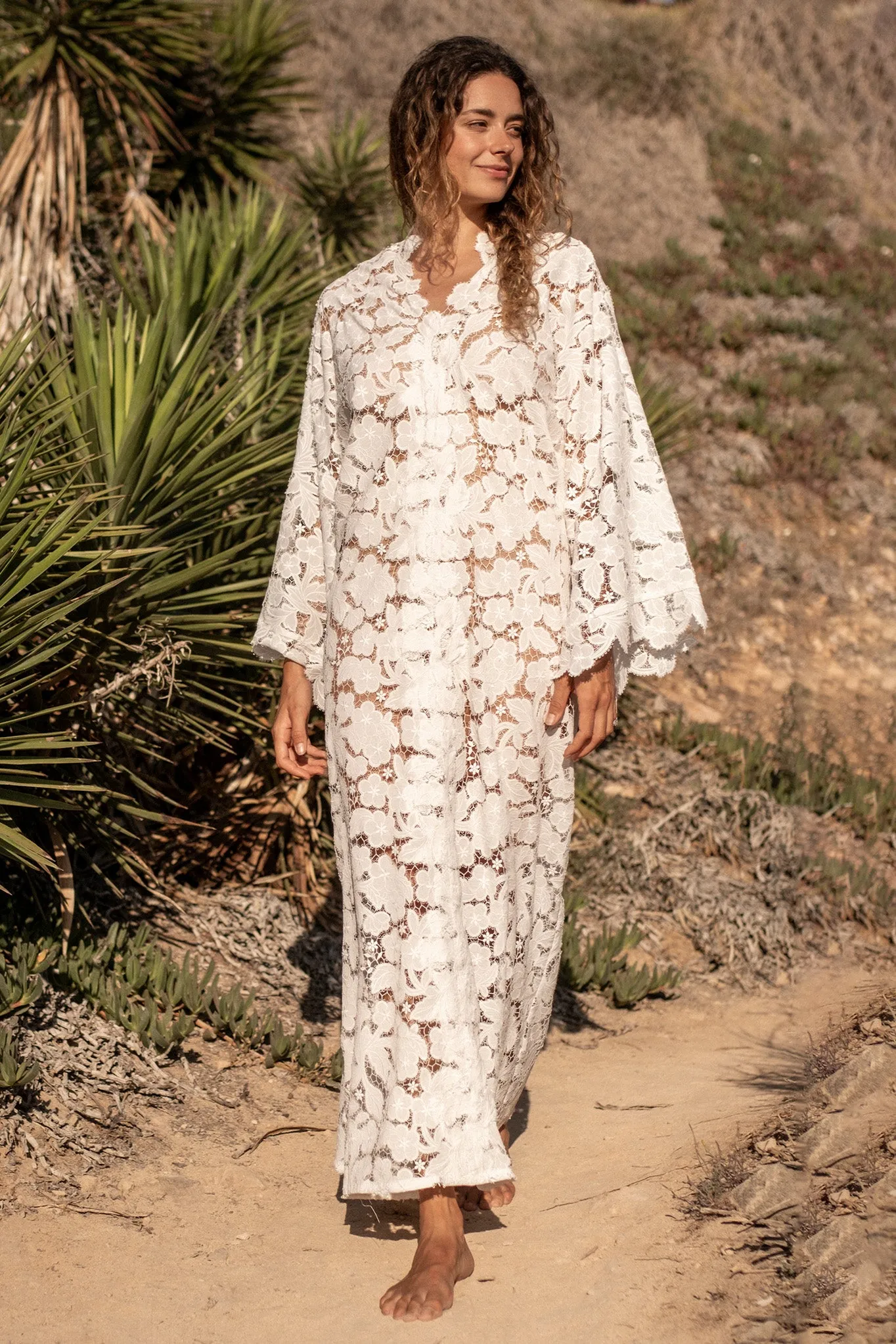 Sasha Floral Cut-out Lace Caftan