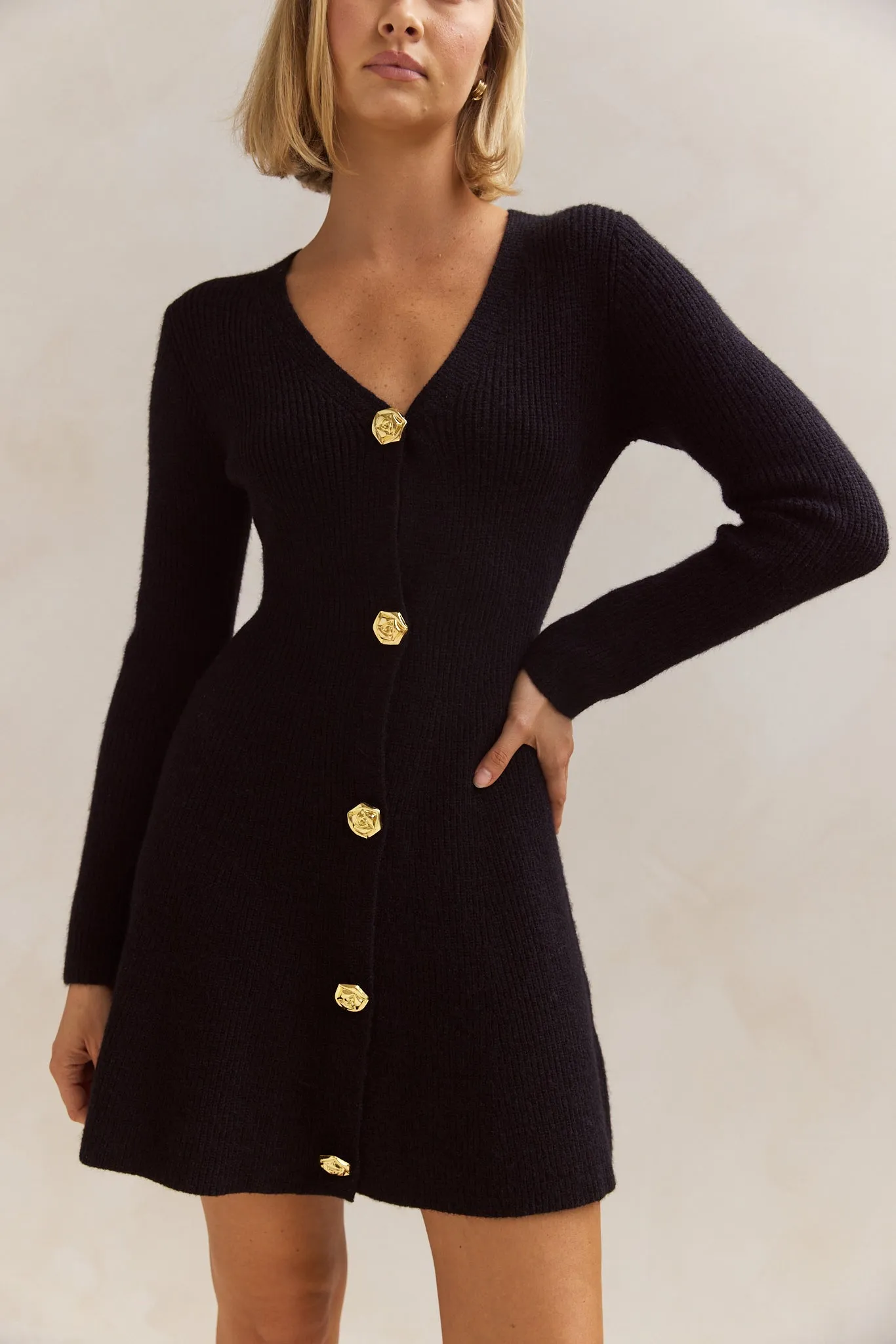 Sienna Knit Mini Dress (Black)