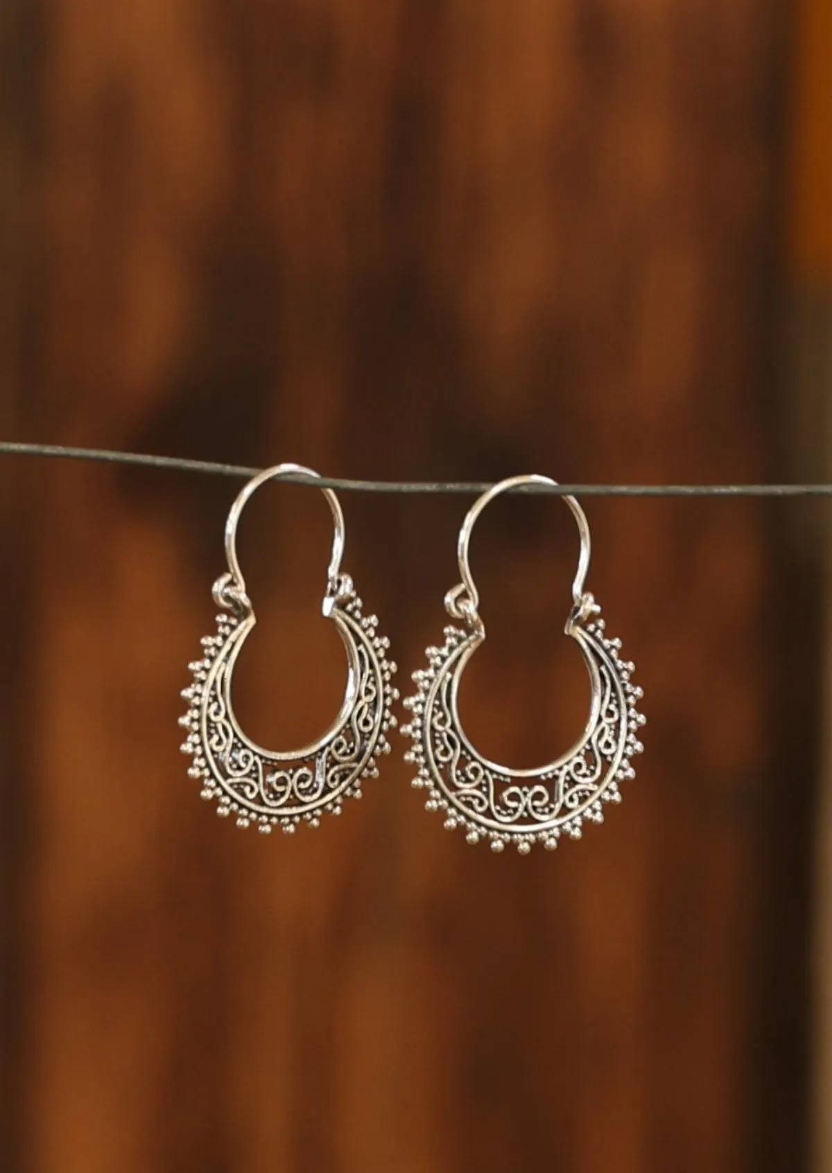 Silver Filigree Hoop Earrings