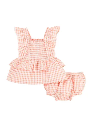 Smocked Check Pinafore Set
