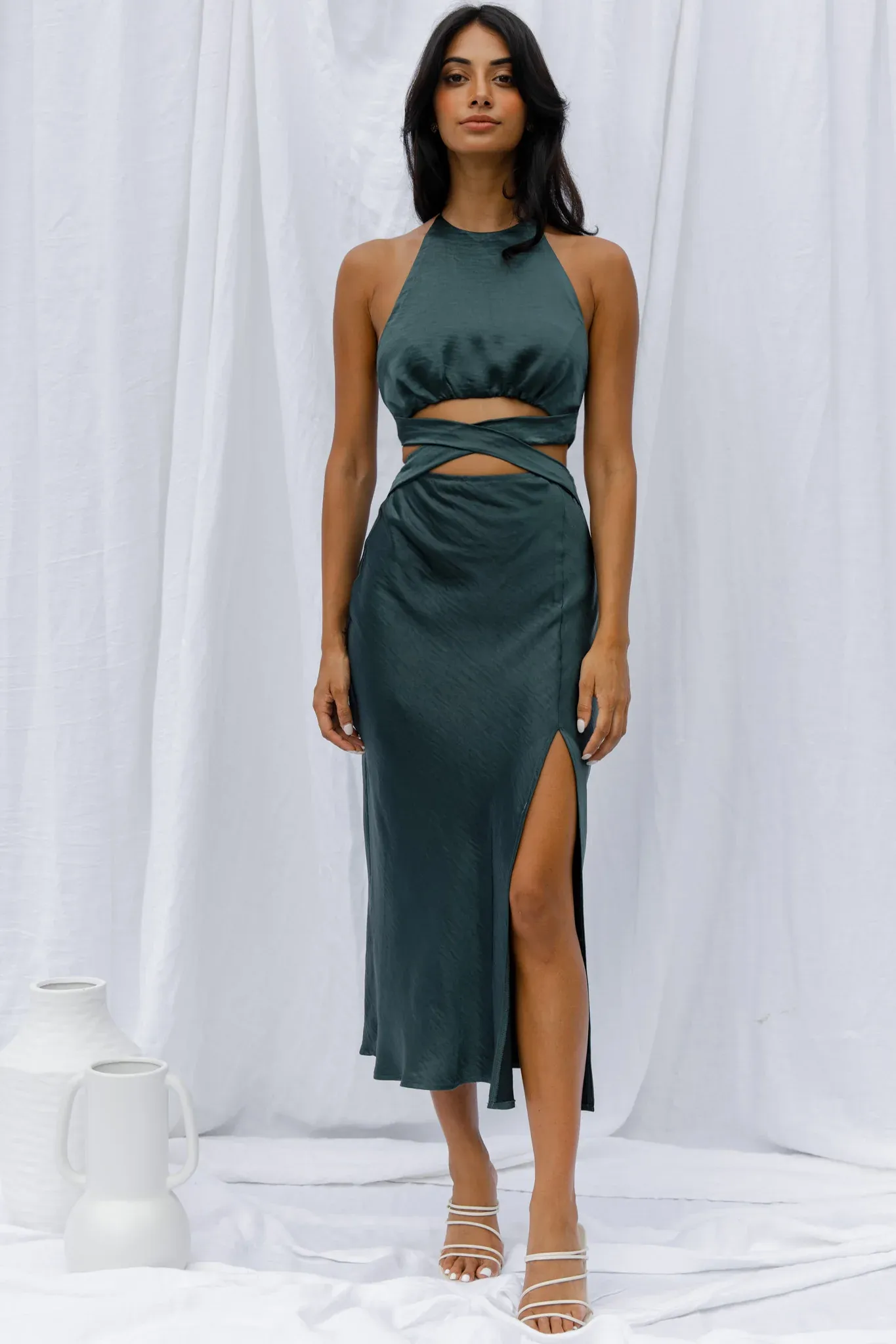 Social Butterfly Cut-Out Waist Midi Dress Jade
