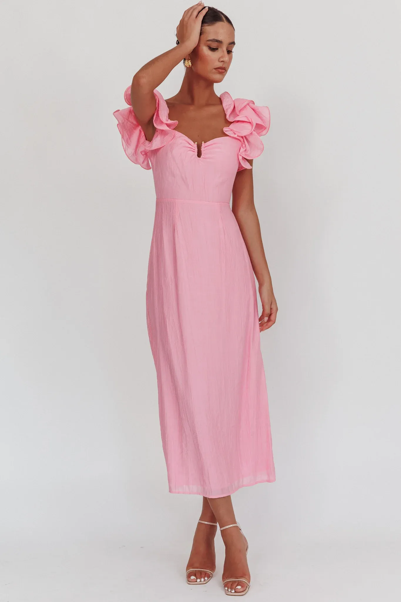 Sunday Dreams Ruffle Strap Maxi Dress Pink