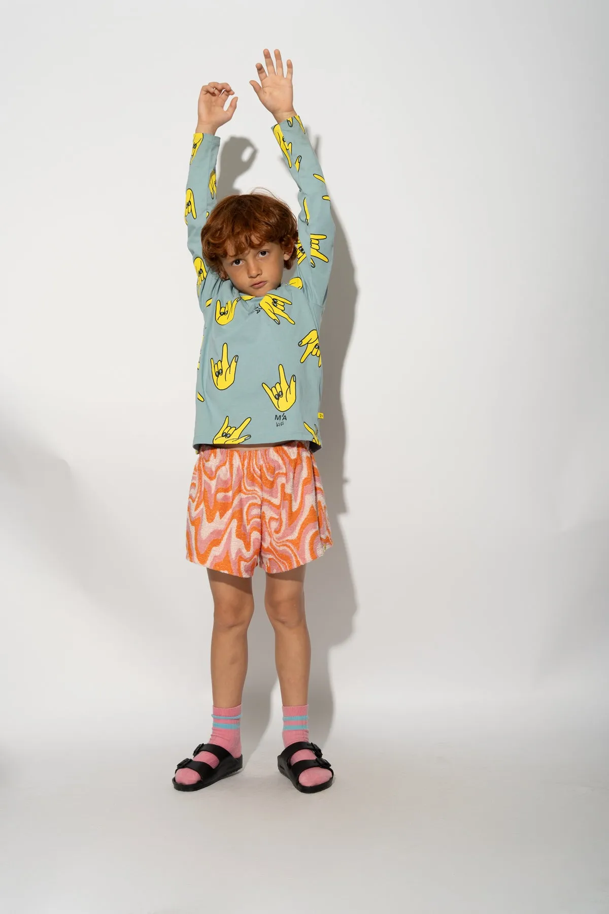TURQUOISE HANDS PRINT LONG SLEEVE TOP
