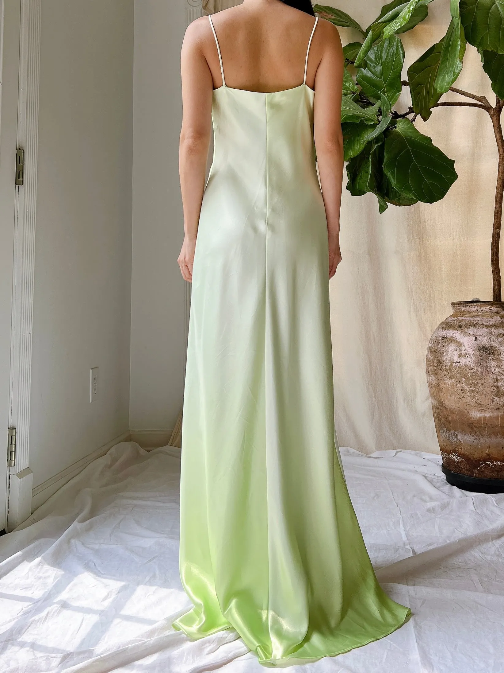Vintage Bias Cut Ombre Satin Dress - S/4