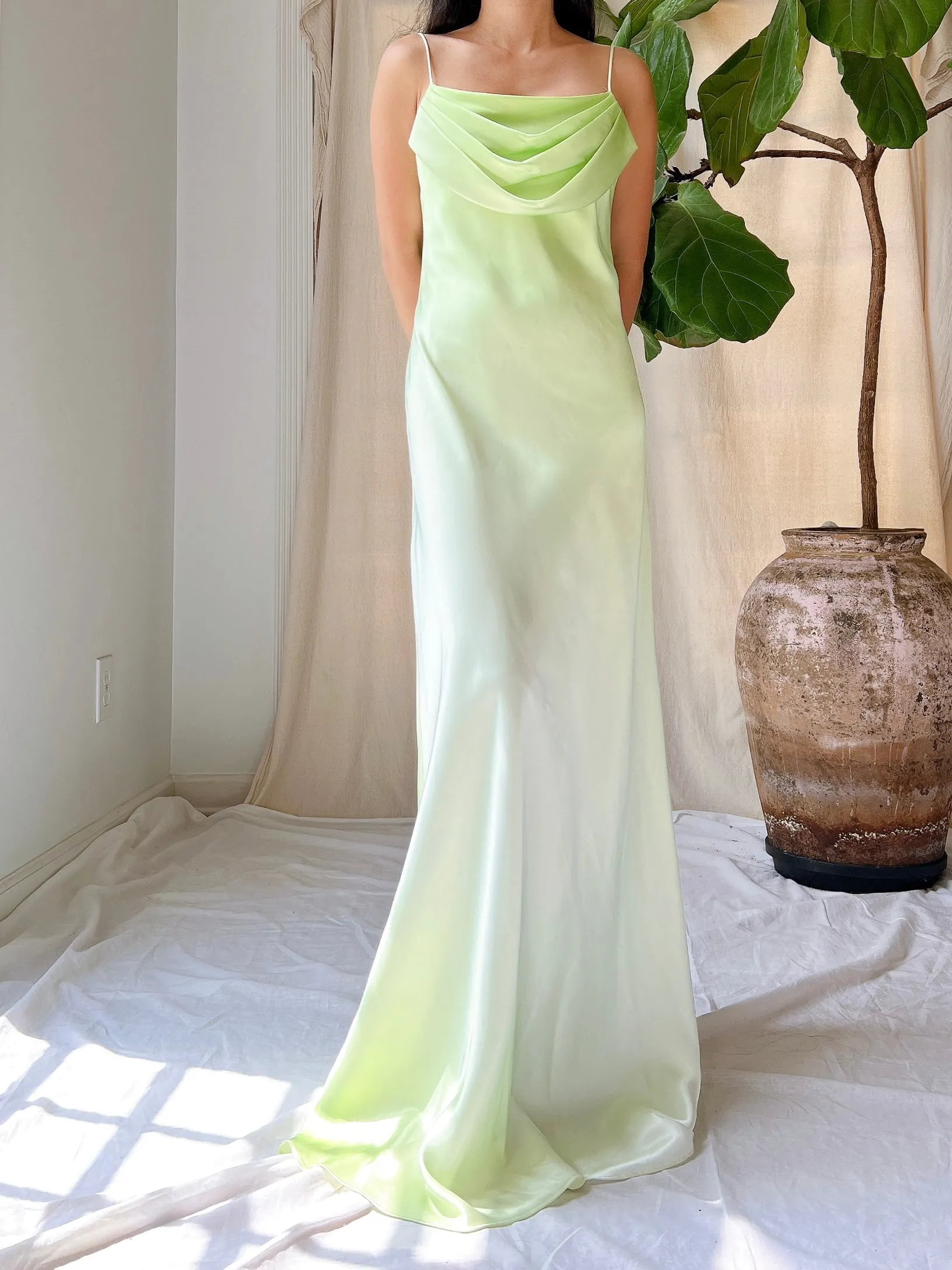 Vintage Bias Cut Ombre Satin Dress - S/4