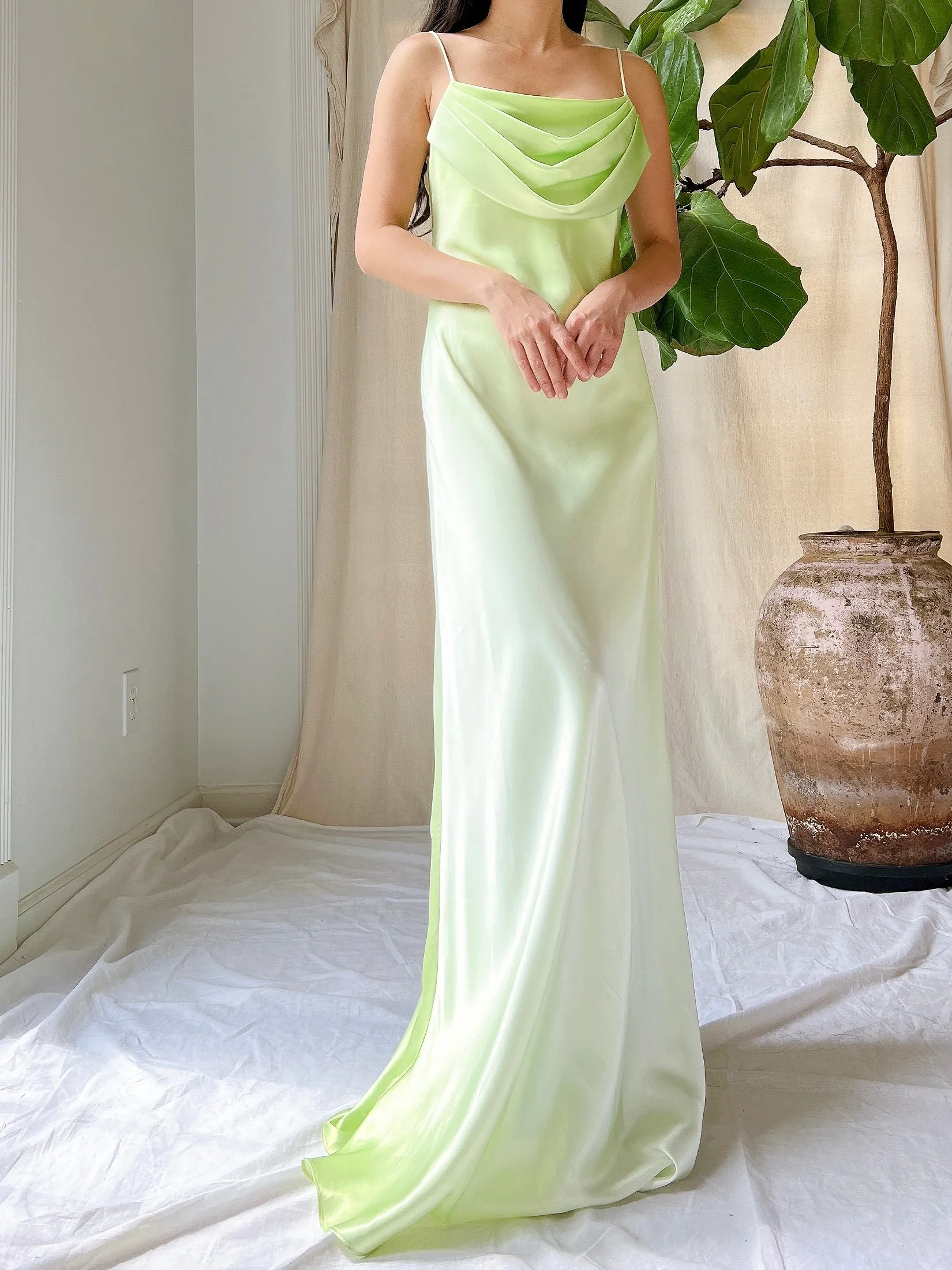 Vintage Bias Cut Ombre Satin Dress - S/4