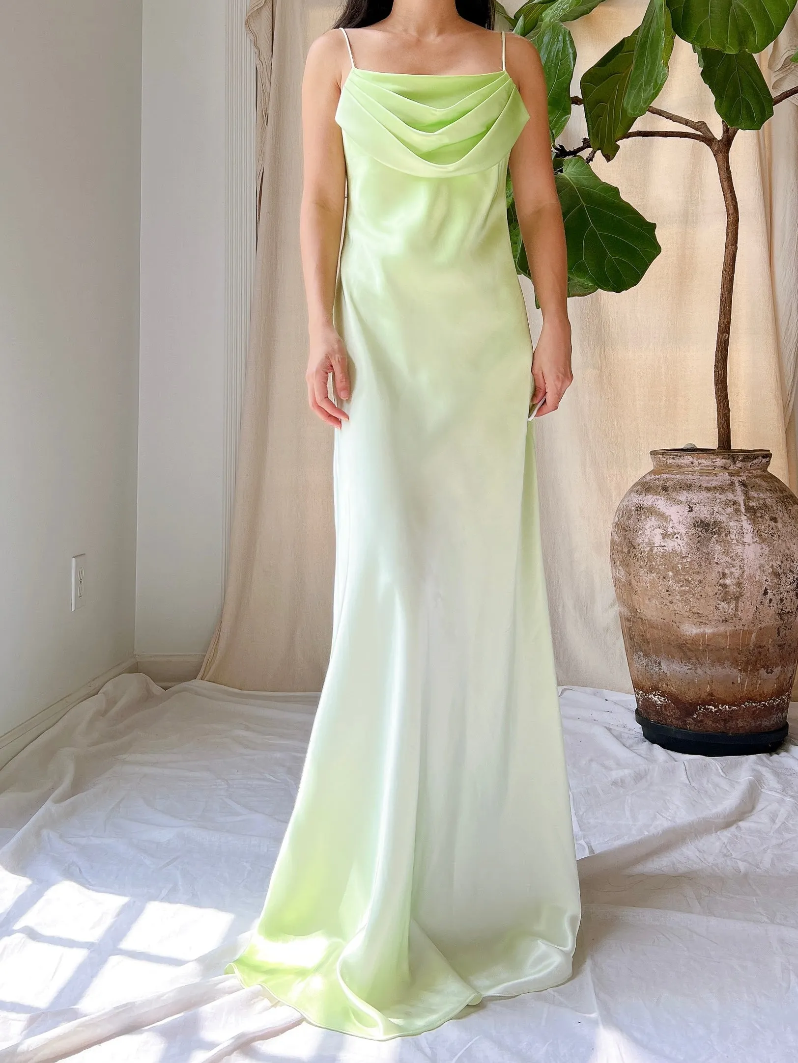 Vintage Bias Cut Ombre Satin Dress - S/4