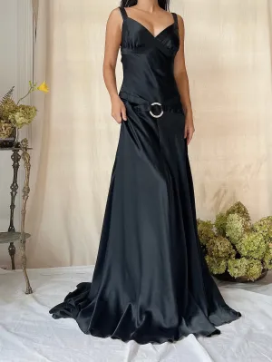 Vintage Black Silk Bias Cut Gown - S