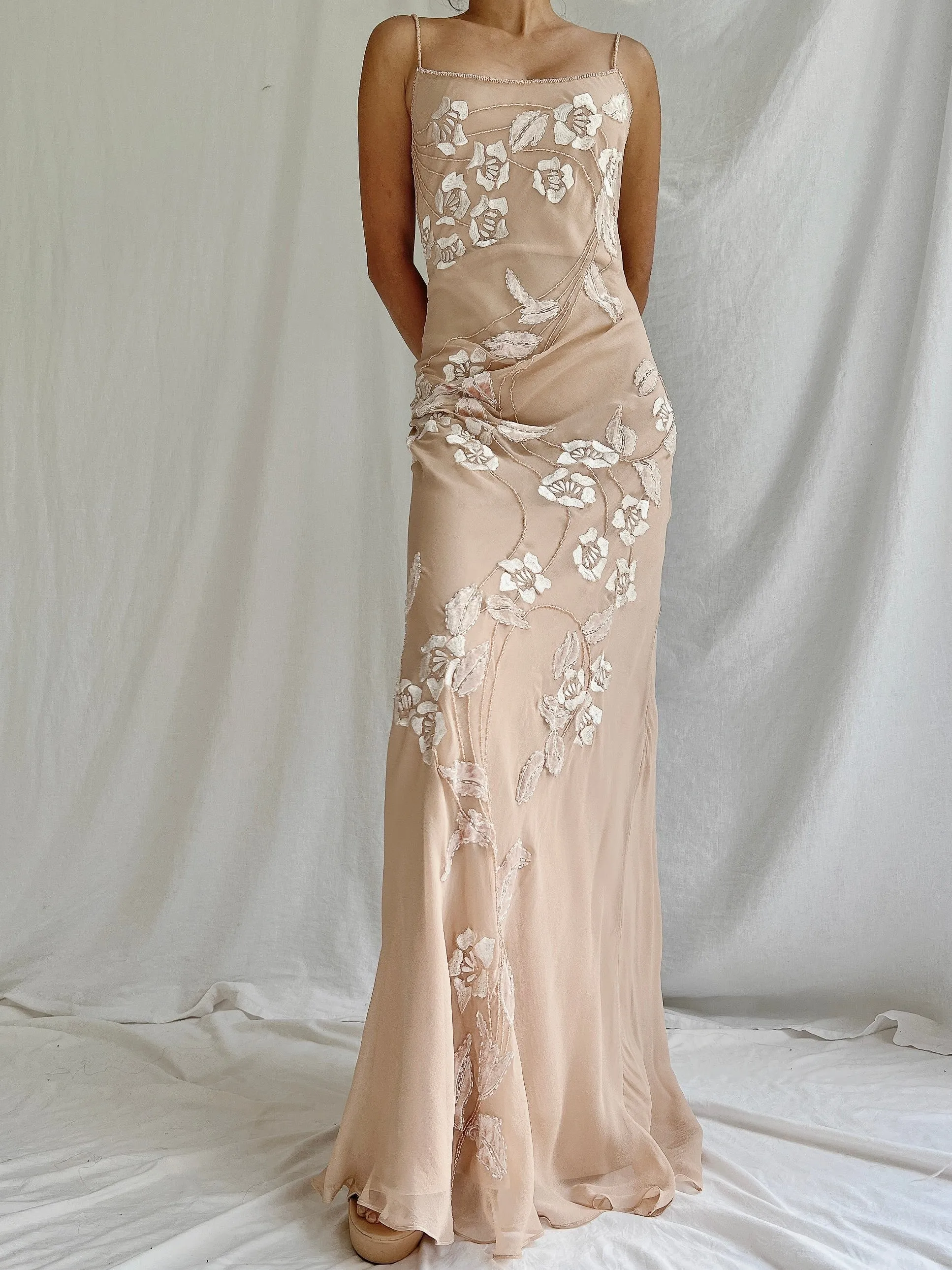 Vintage Blush Nude Silk Bias Cut Gown - S-M/4-8