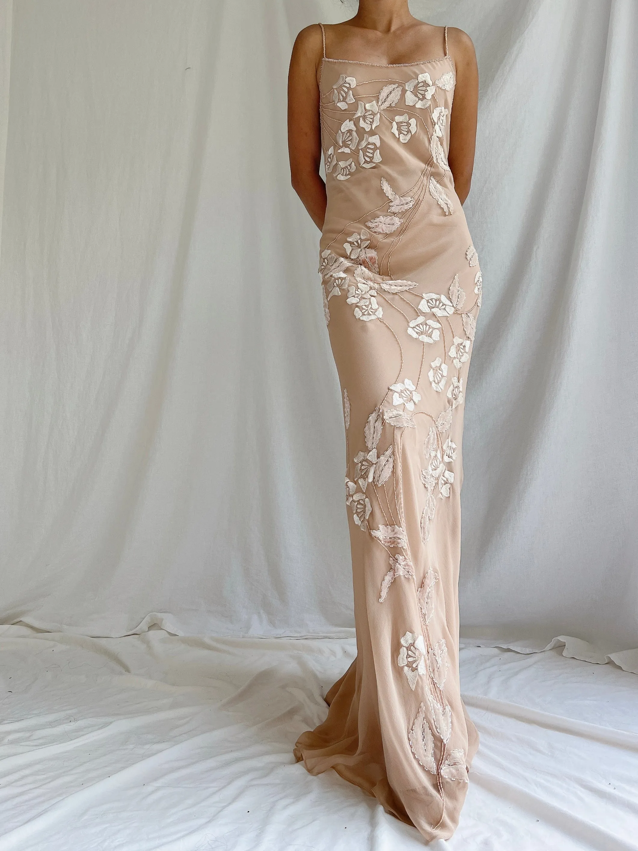 Vintage Blush Nude Silk Bias Cut Gown - S-M/4-8