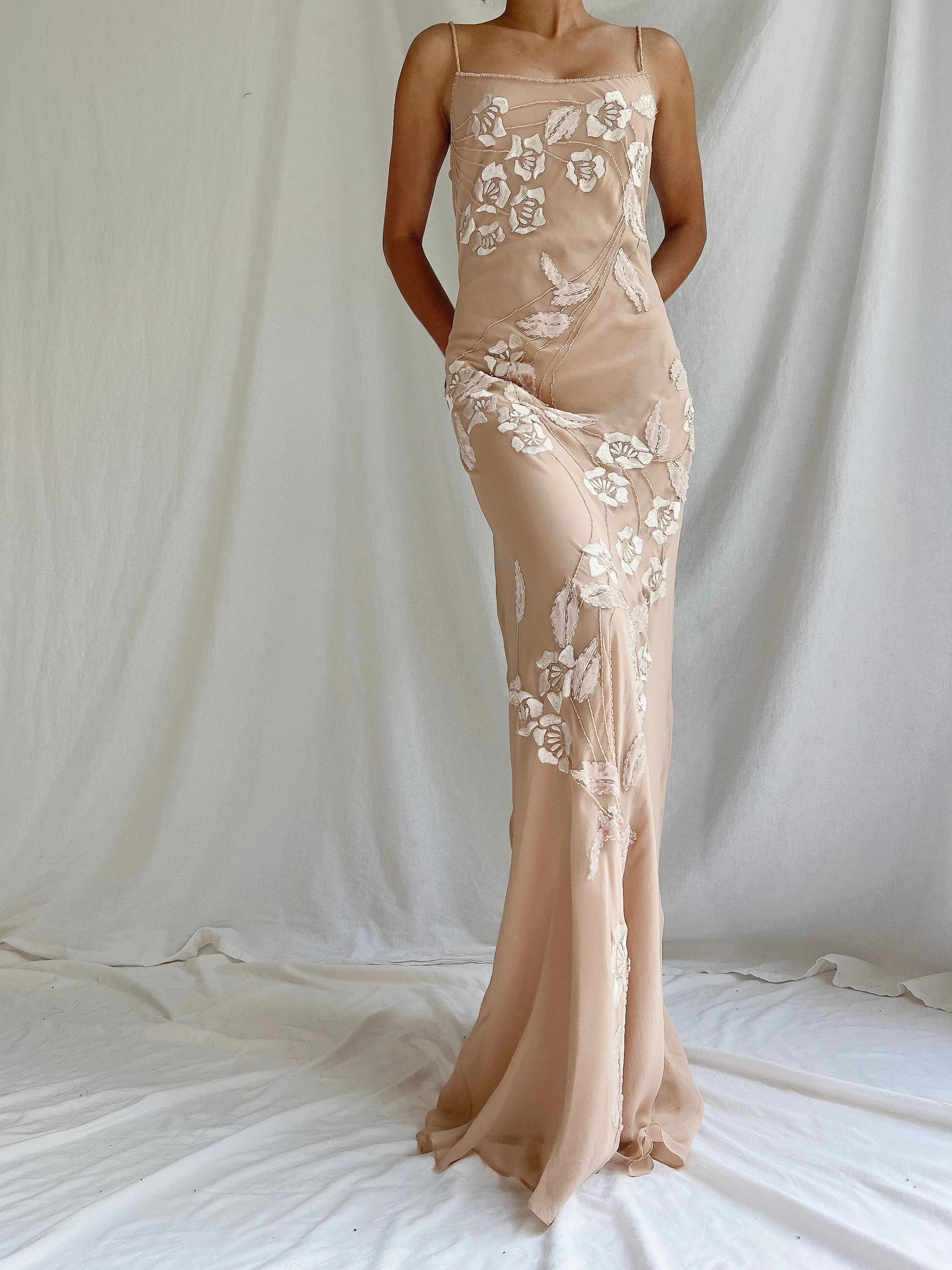Vintage Blush Nude Silk Bias Cut Gown - S-M/4-8