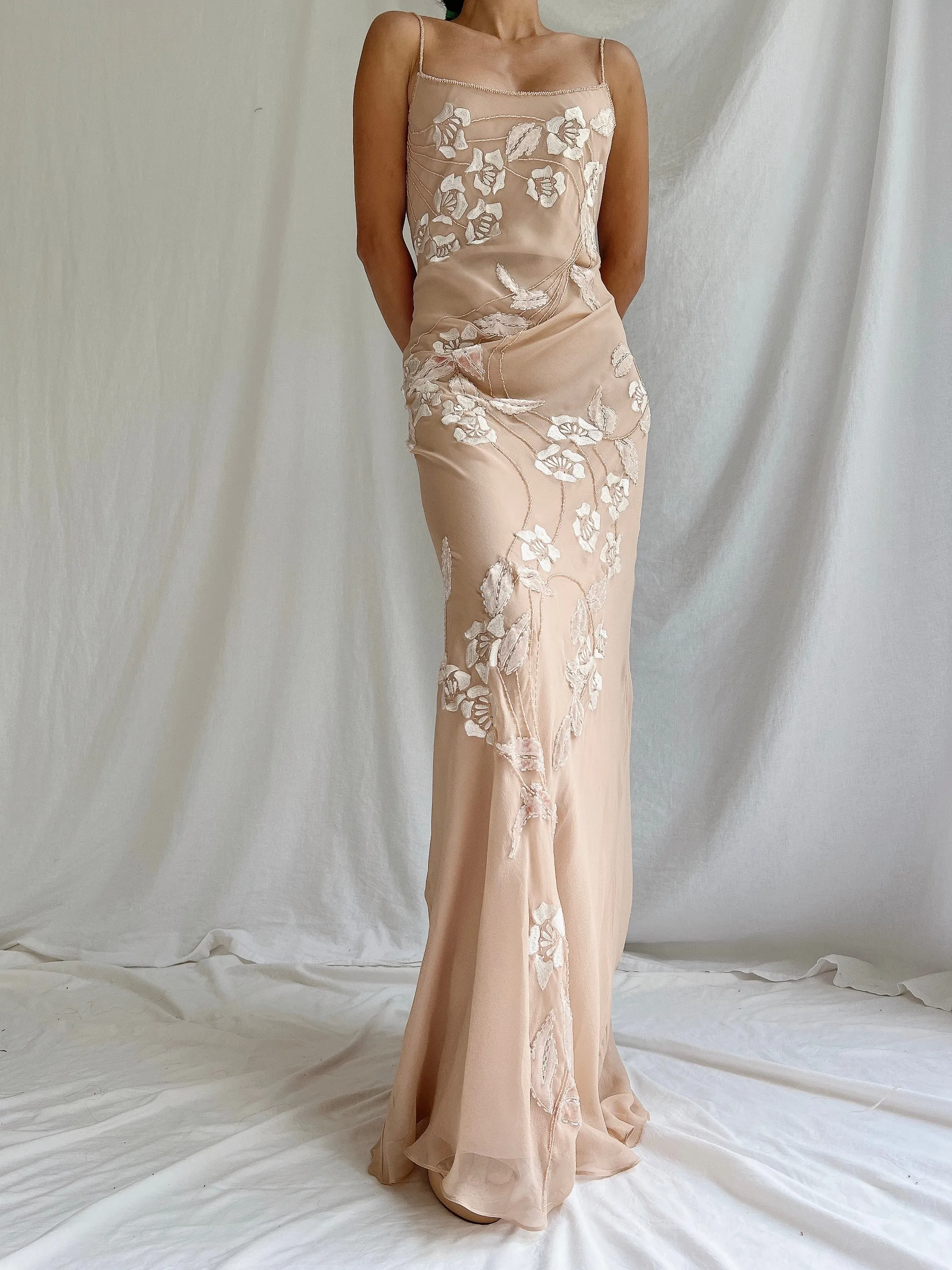 Vintage Blush Nude Silk Bias Cut Gown - S-M/4-8