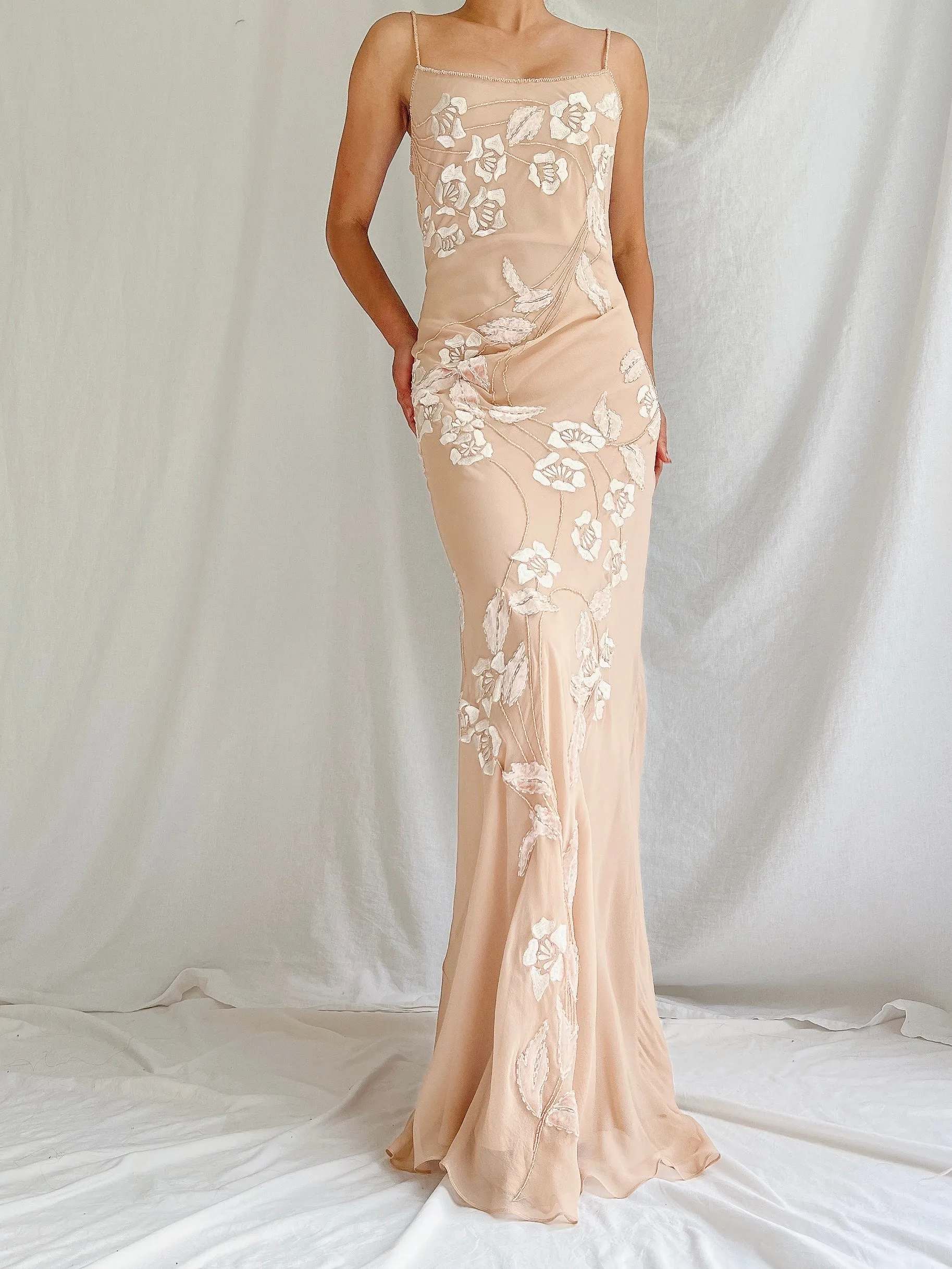 Vintage Blush Nude Silk Bias Cut Gown - S-M/4-8