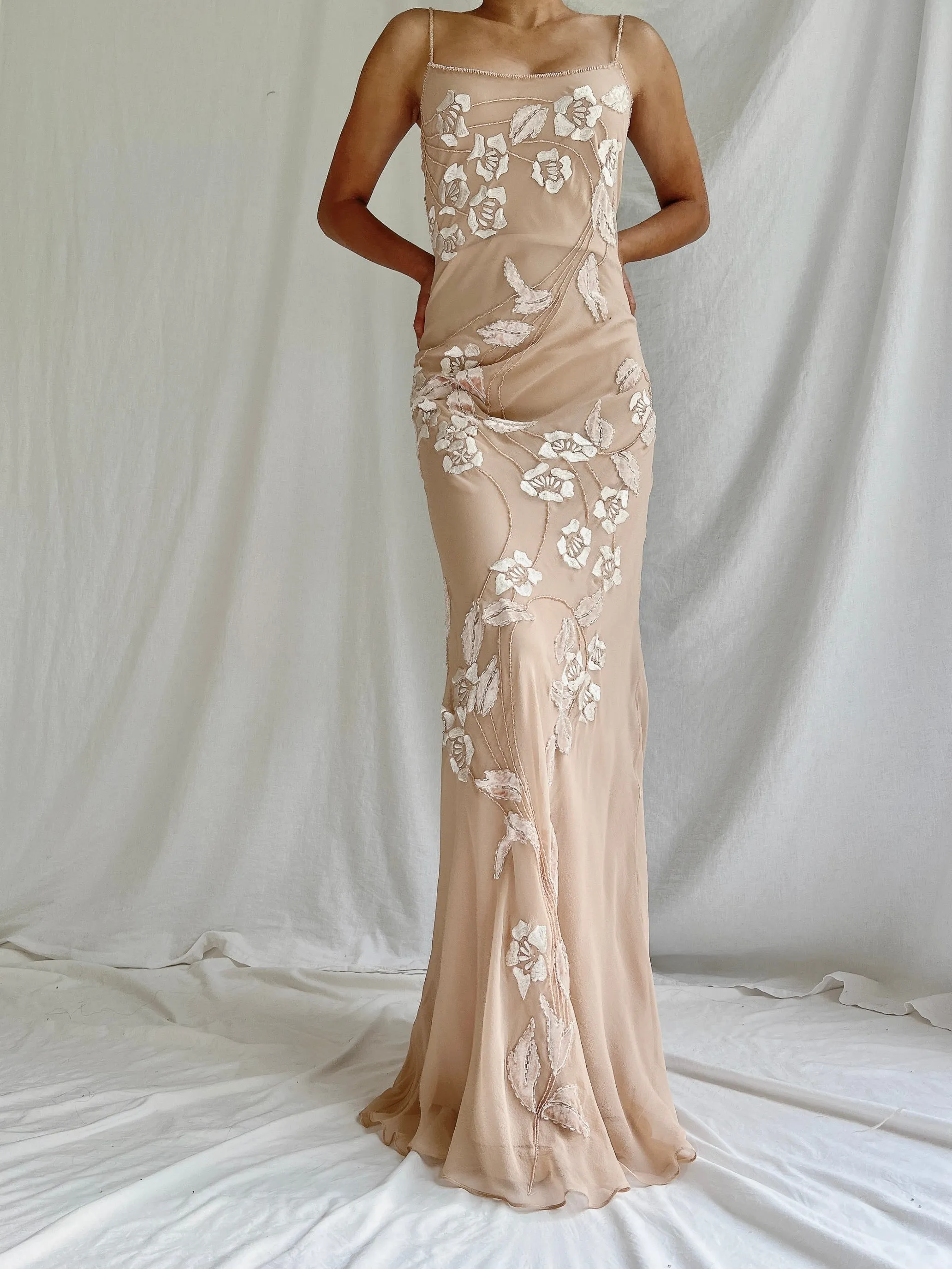 Vintage Blush Nude Silk Bias Cut Gown - S-M/4-8