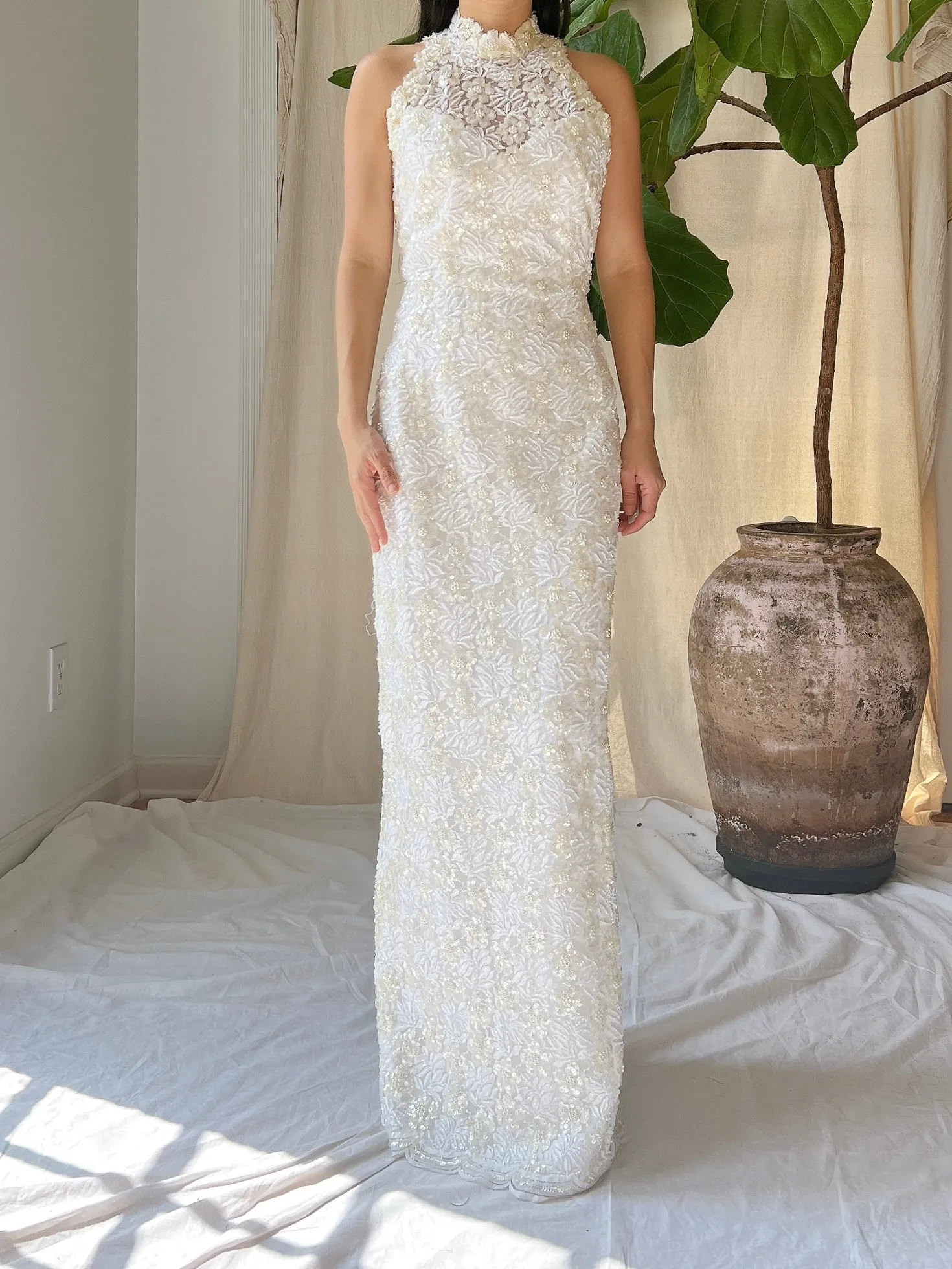 Vintage Ivory Lace Beaded Gown - XS