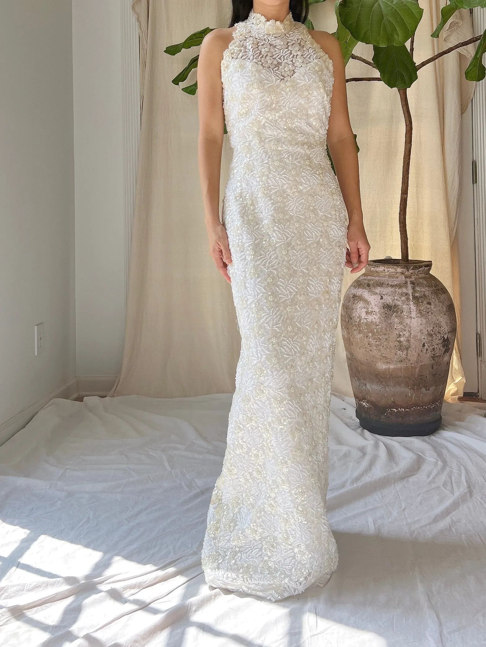 Vintage Ivory Lace Beaded Gown - XS