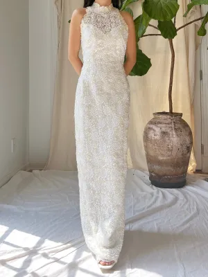 Vintage Ivory Lace Beaded Gown - XS