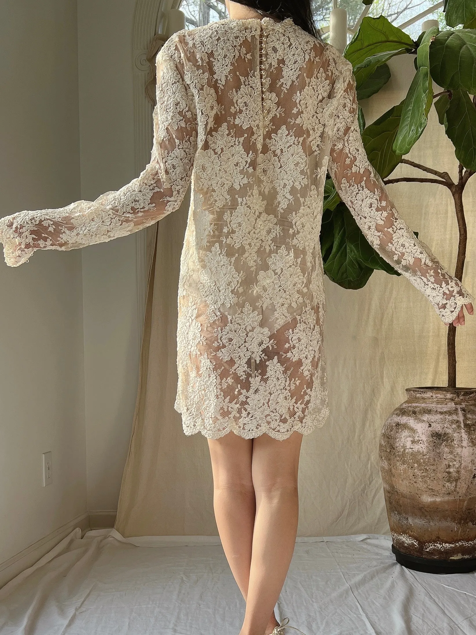 Vintage Lace Alencon Mini Dress - M