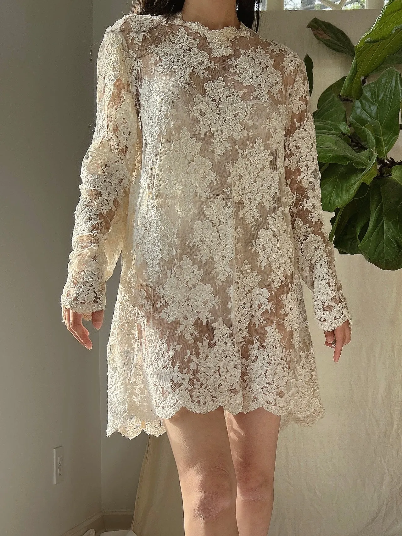 Vintage Lace Alencon Mini Dress - M
