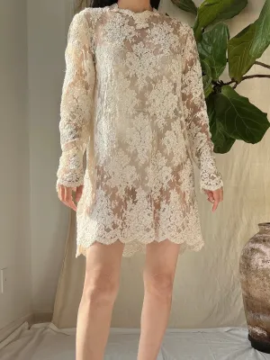 Vintage Lace Alencon Mini Dress - M