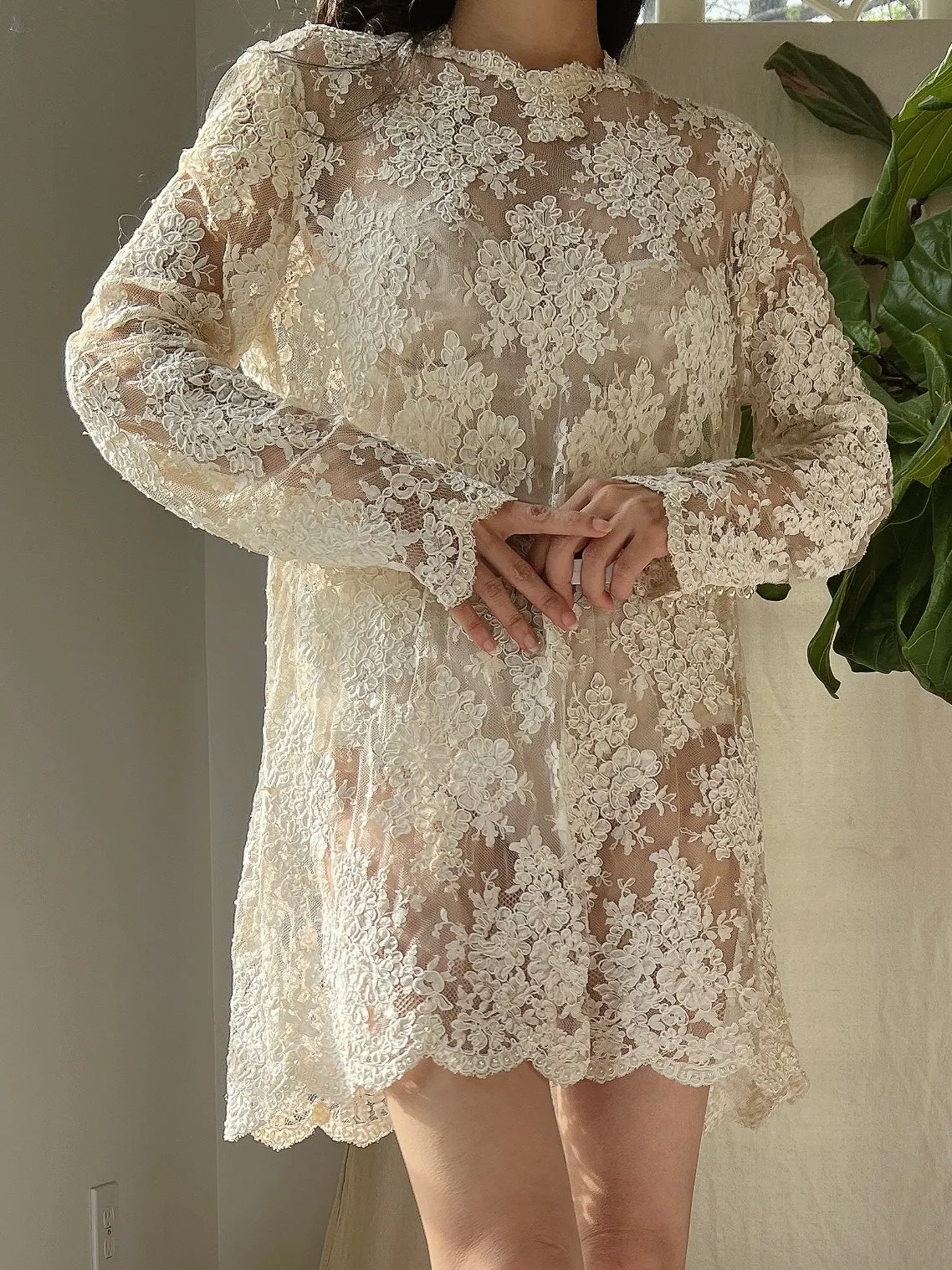 Vintage Lace Alencon Mini Dress - M