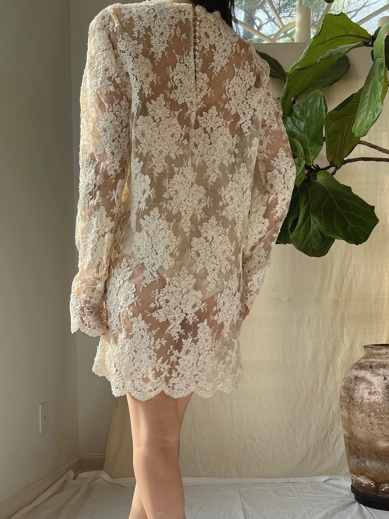 Vintage Lace Alencon Mini Dress - M