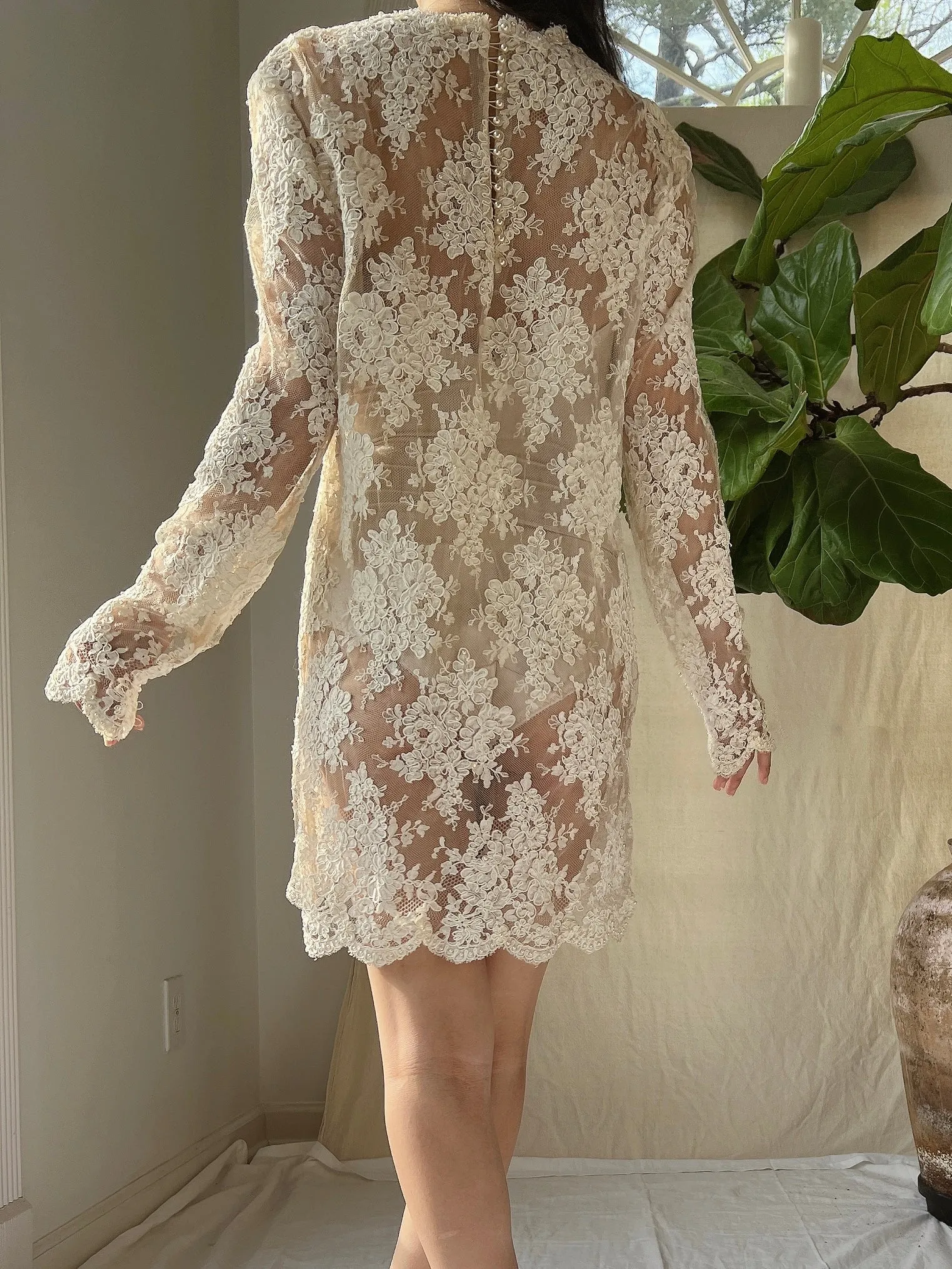 Vintage Lace Alencon Mini Dress - M