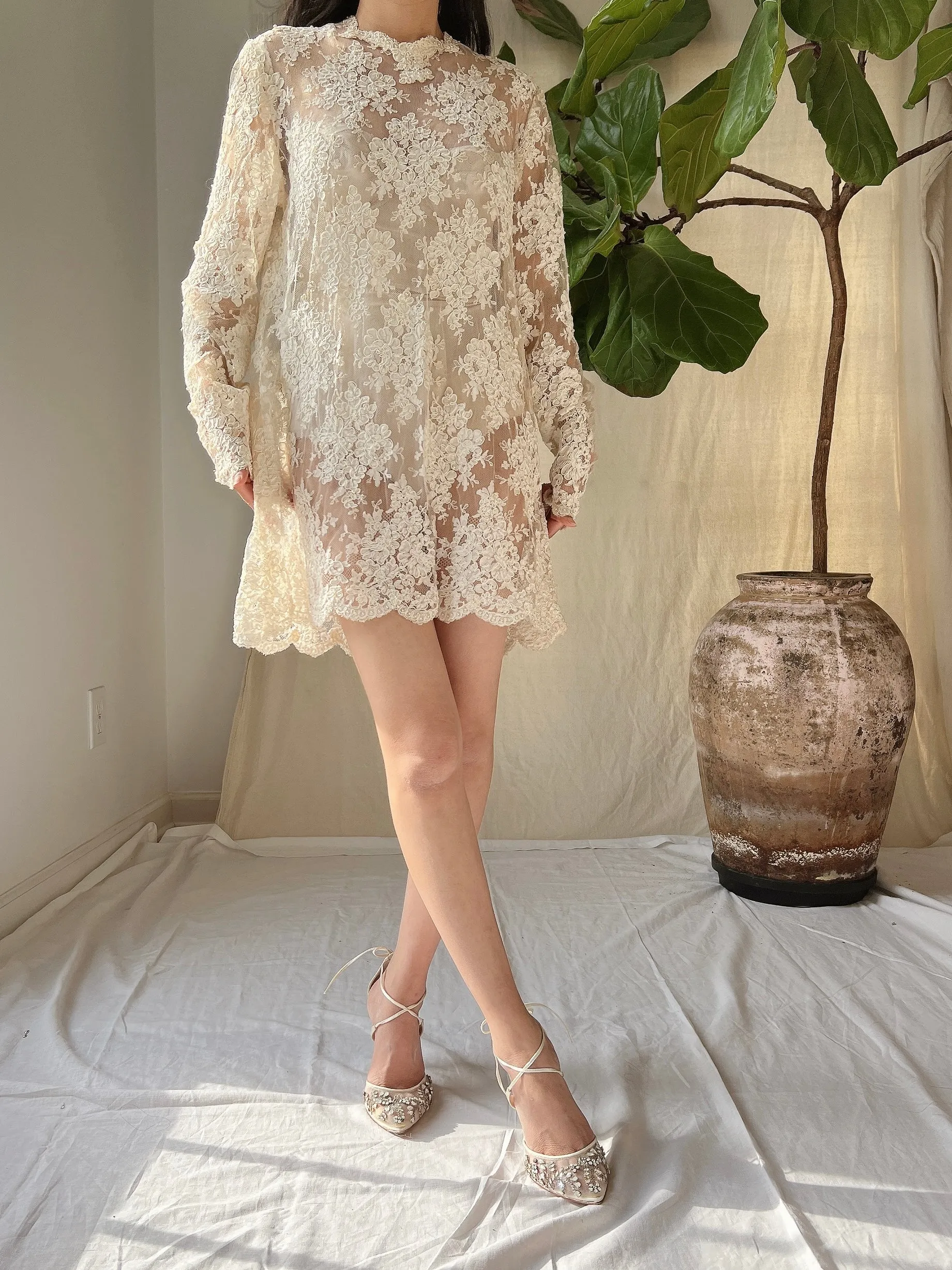 Vintage Lace Alencon Mini Dress - M