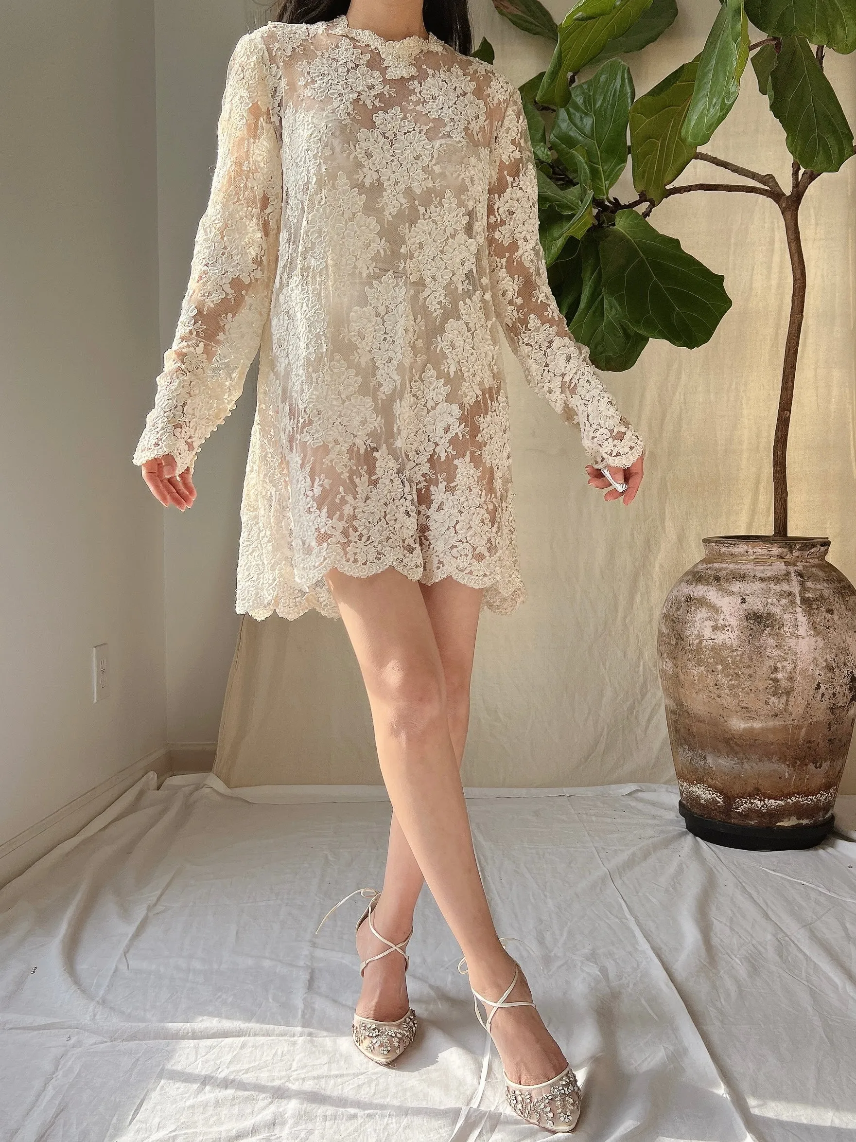 Vintage Lace Alencon Mini Dress - M