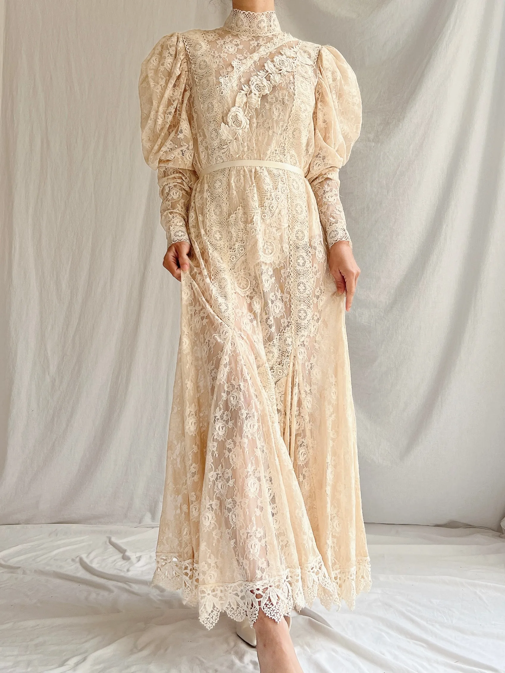 Vintage Lorrie Kabala Ecru Lace Dress - M