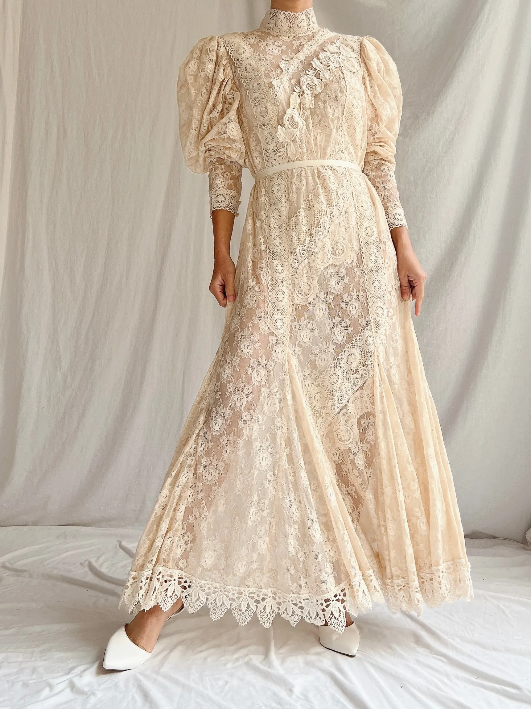 Vintage Lorrie Kabala Ecru Lace Dress - M