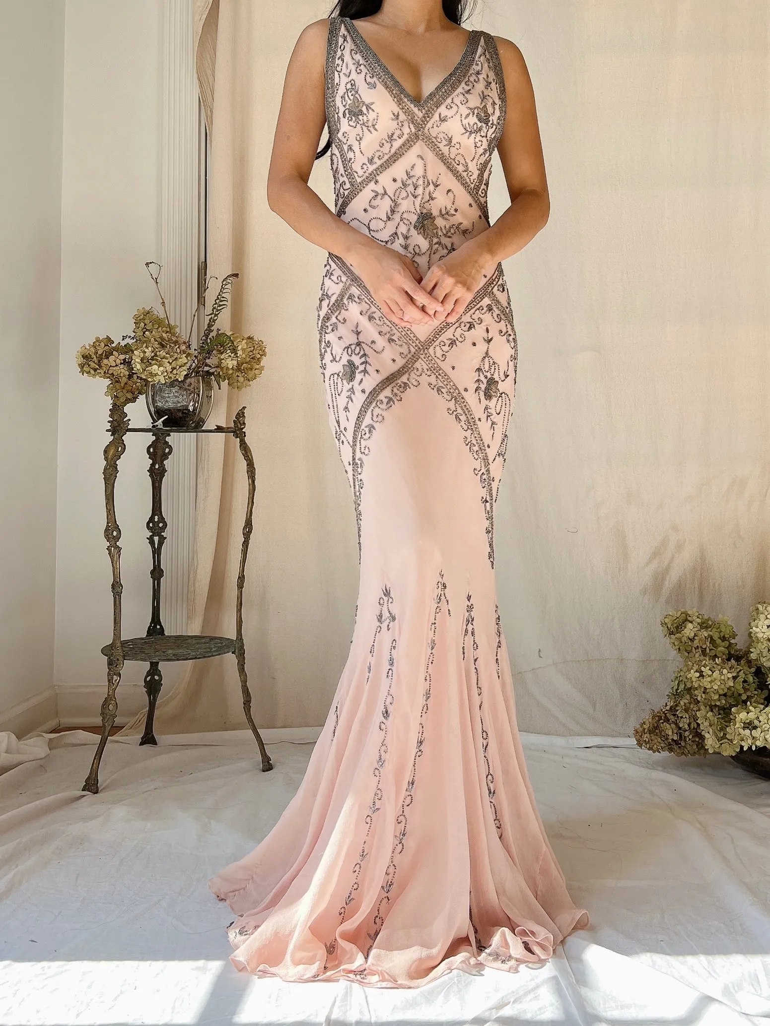 Vintage Pink Silk Bias Cut Gown - S/M