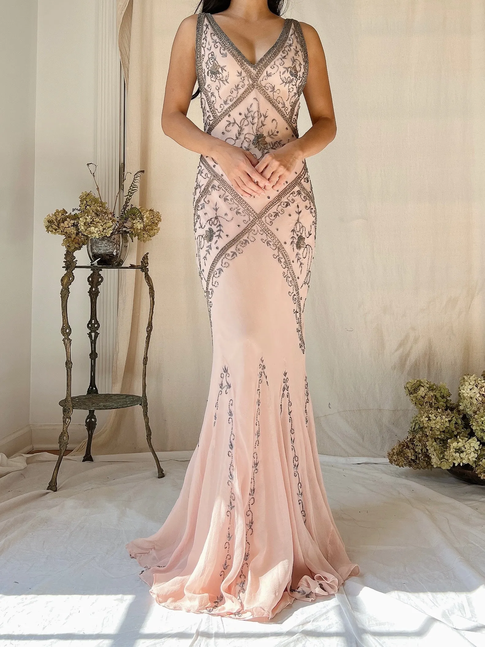 Vintage Pink Silk Bias Cut Gown - S/M