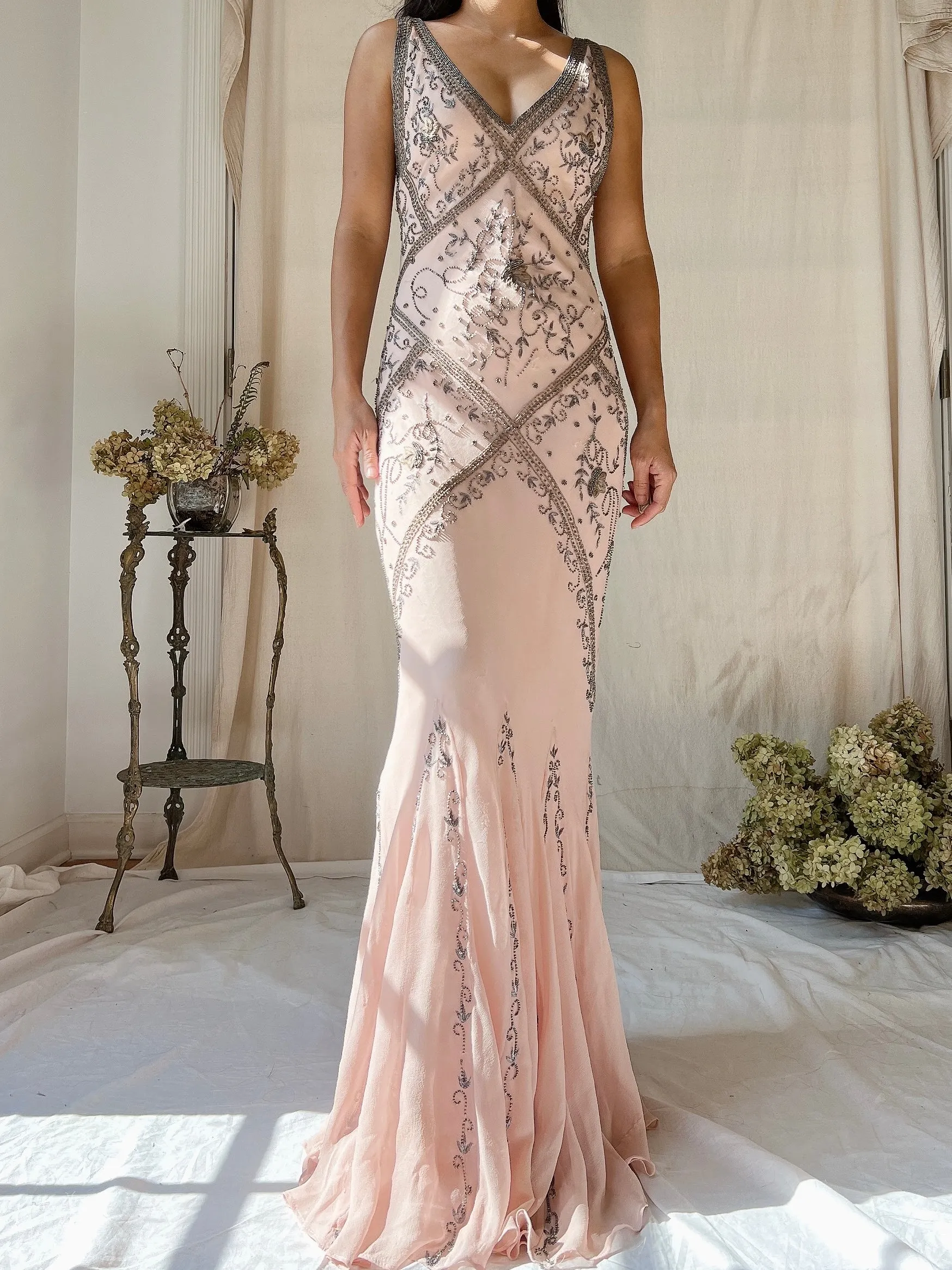 Vintage Pink Silk Bias Cut Gown - S/M