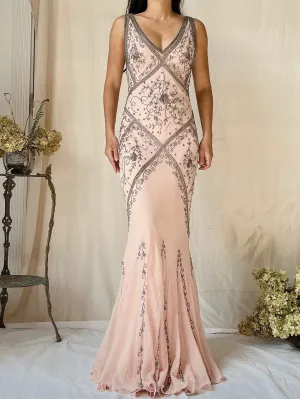 Vintage Pink Silk Bias Cut Gown - S/M