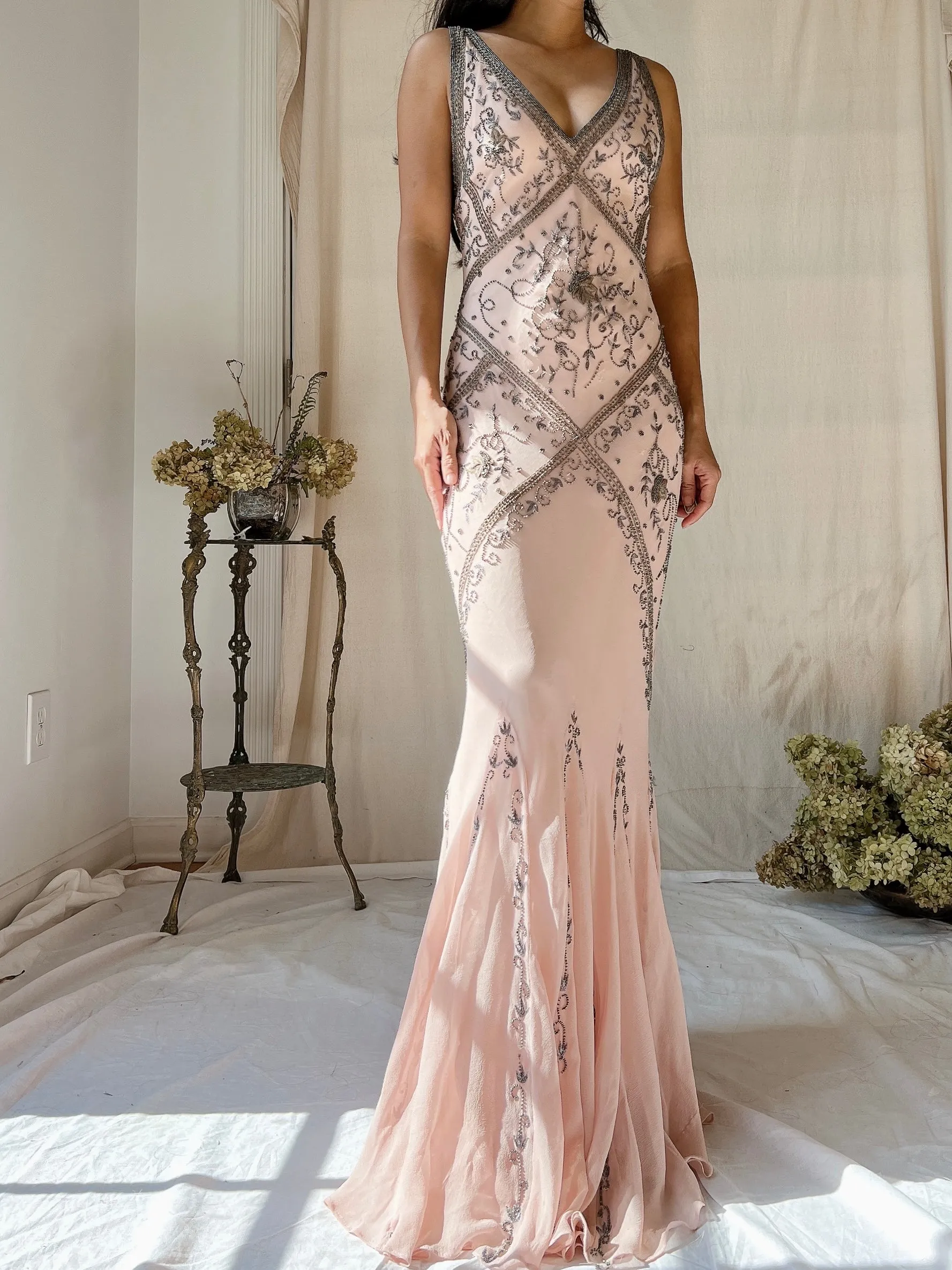 Vintage Pink Silk Bias Cut Gown - S/M