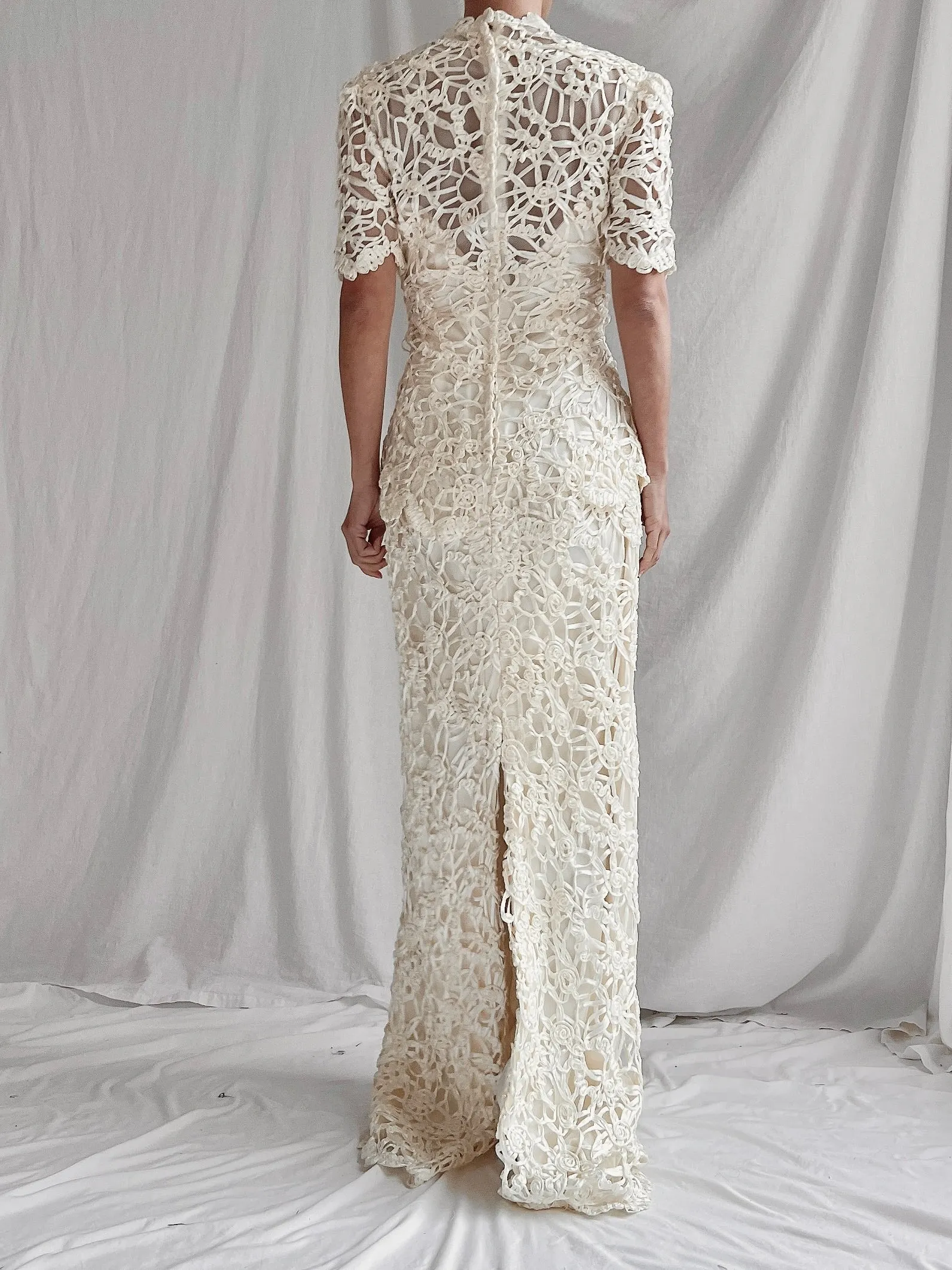 Vintage Soutache Crochet Lace Dress - S