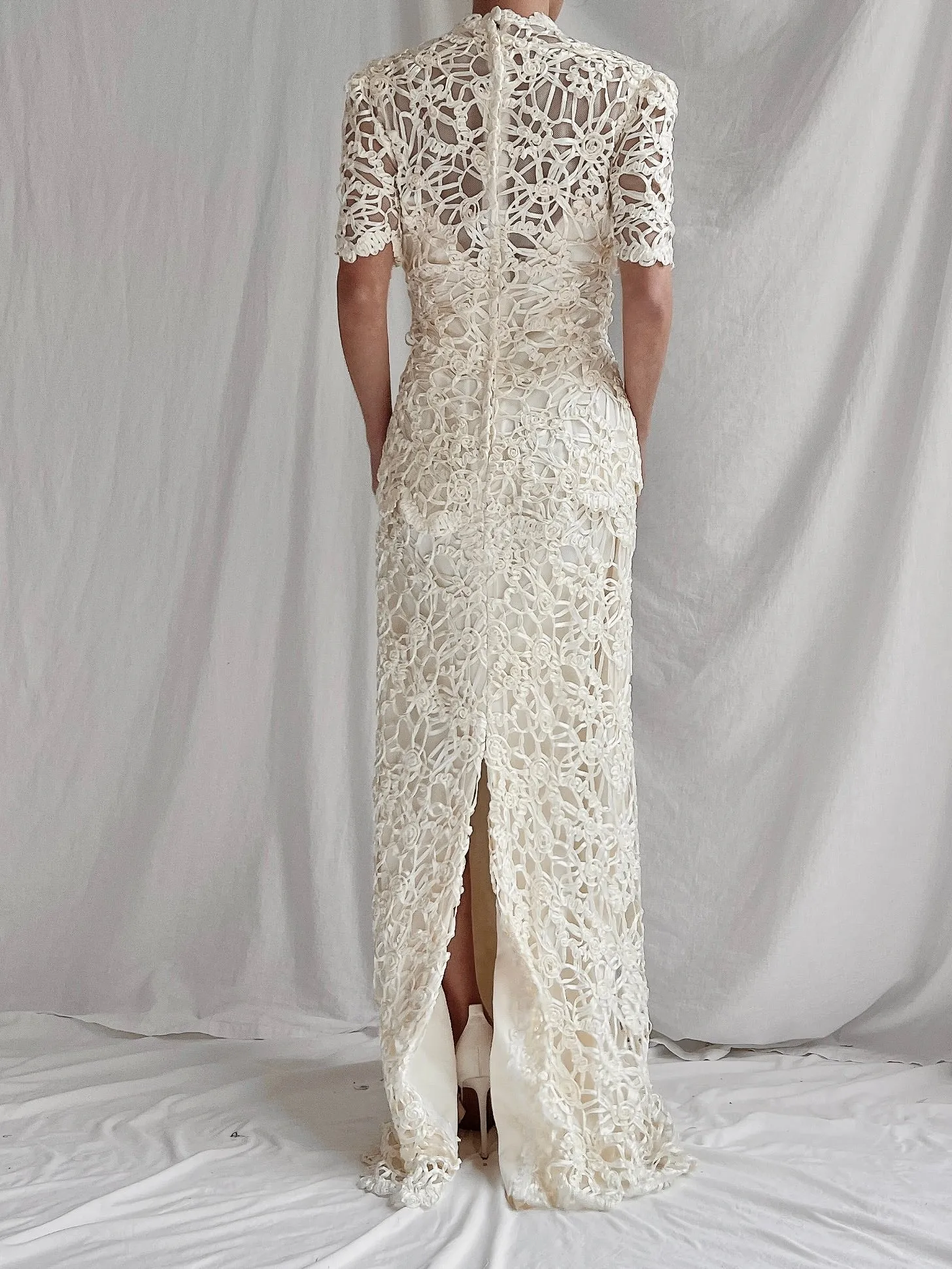 Vintage Soutache Crochet Lace Dress - S