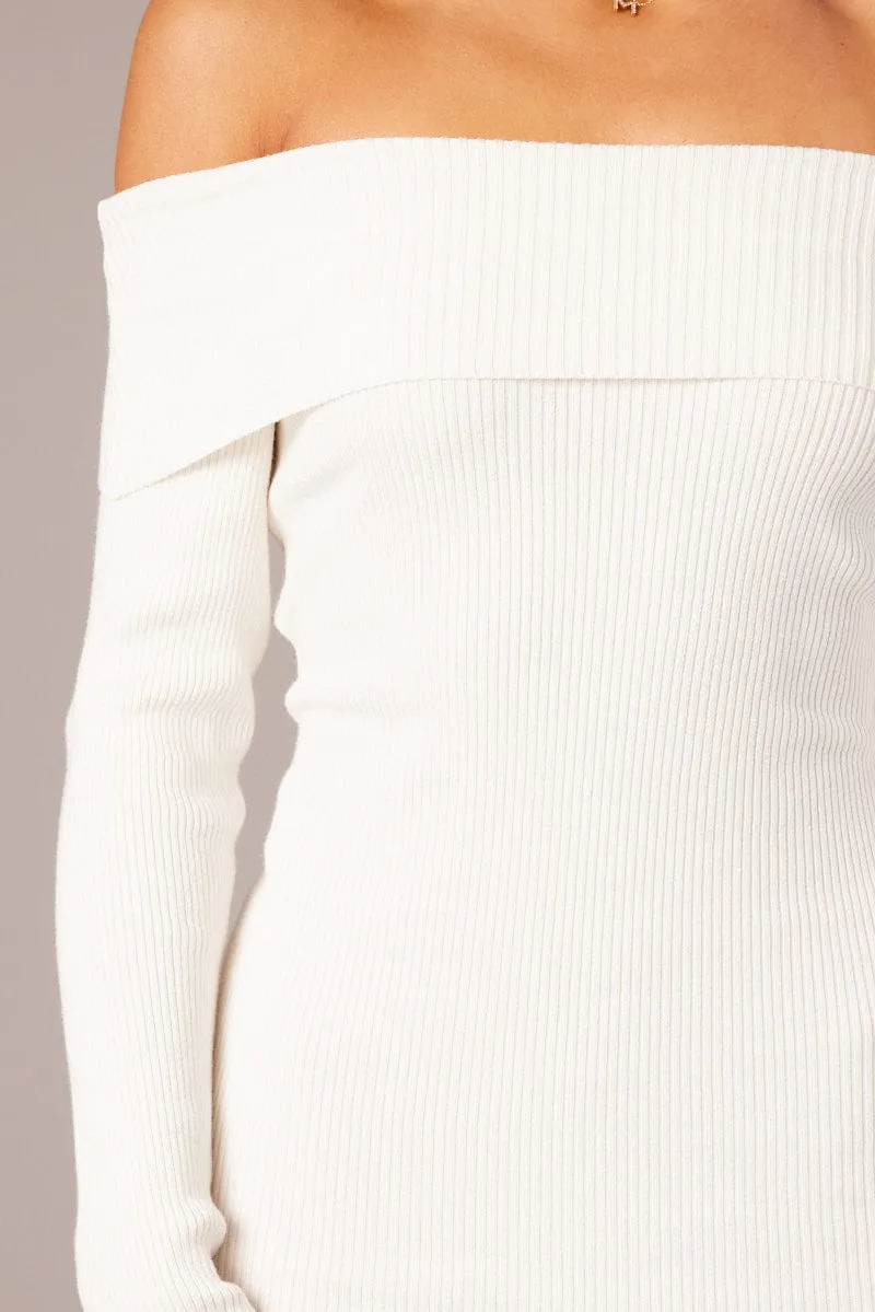 White Knit Dress Long Sleeve Mini