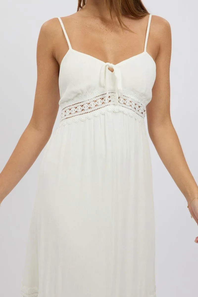 White Maxi Dress Strappy Lace Trim