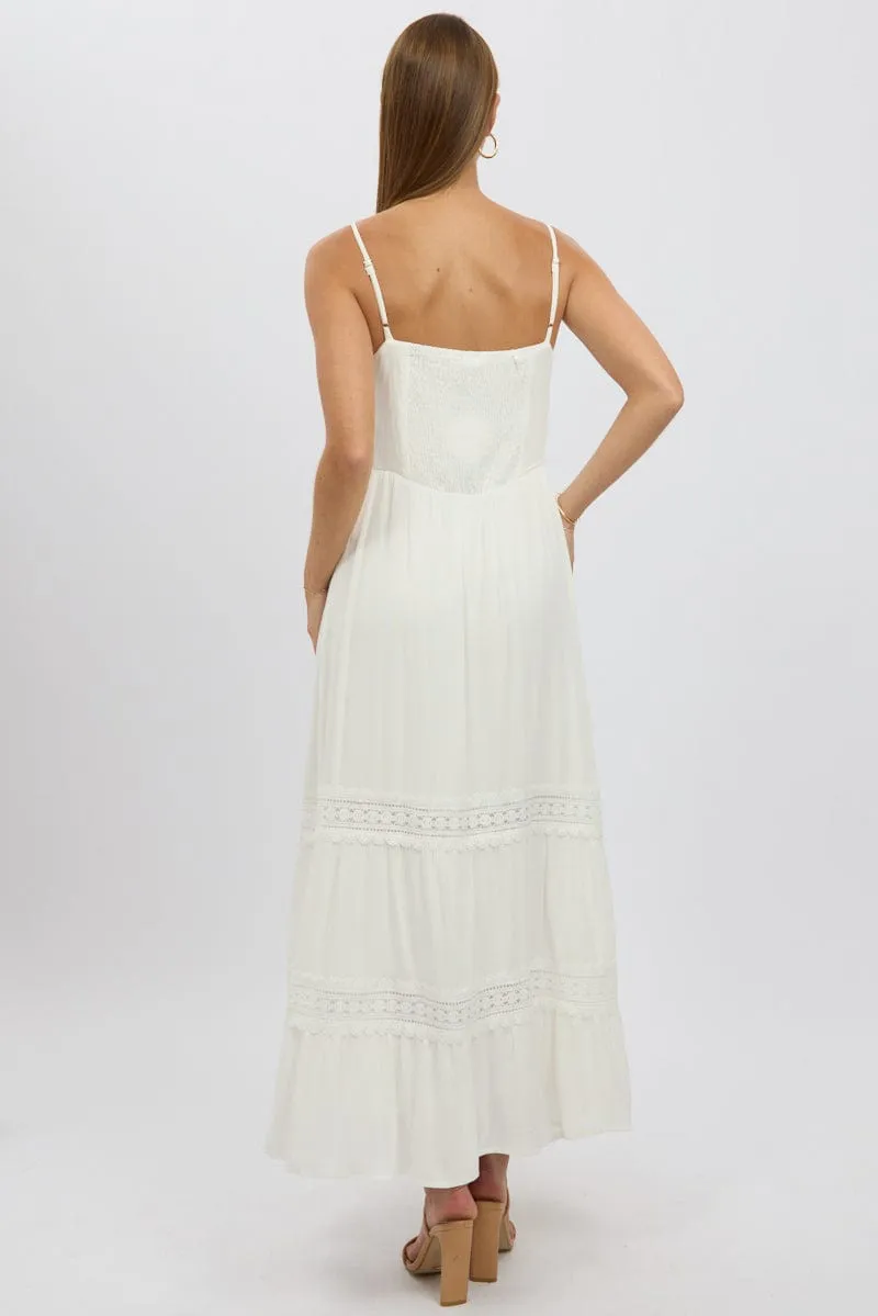 White Maxi Dress Strappy Lace Trim
