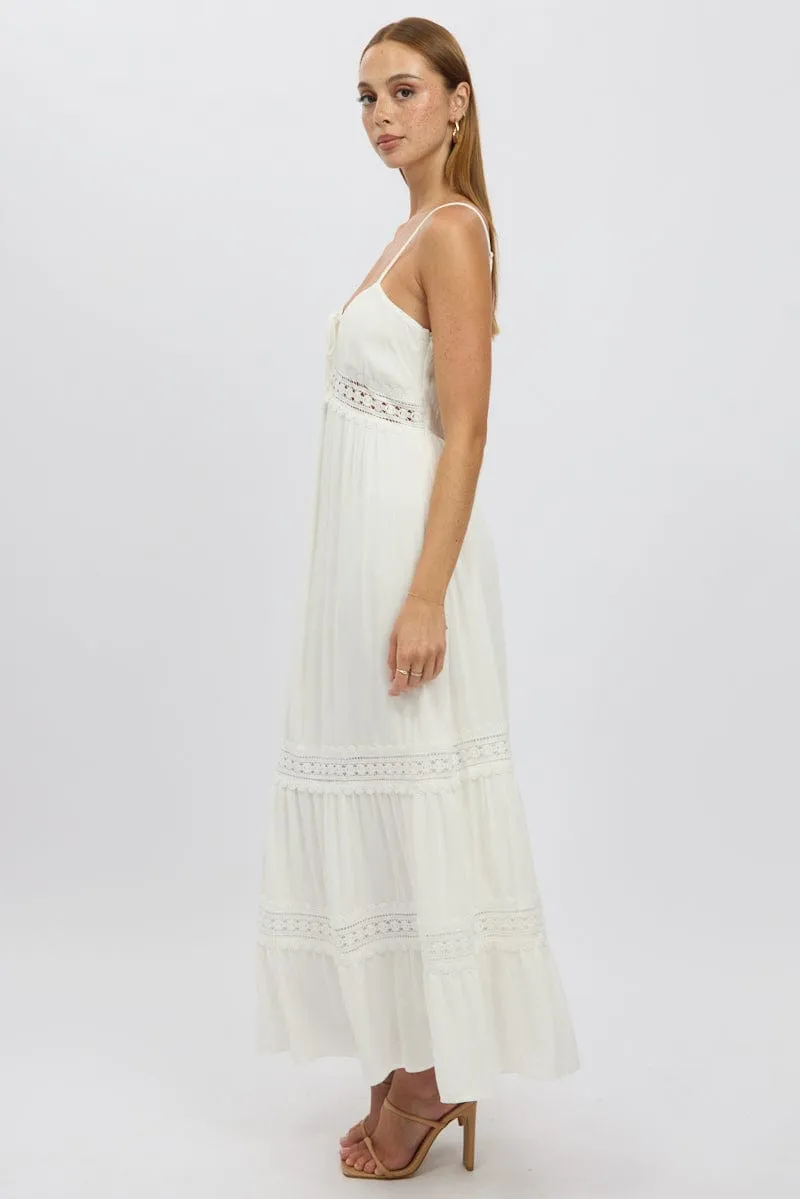 White Maxi Dress Strappy Lace Trim