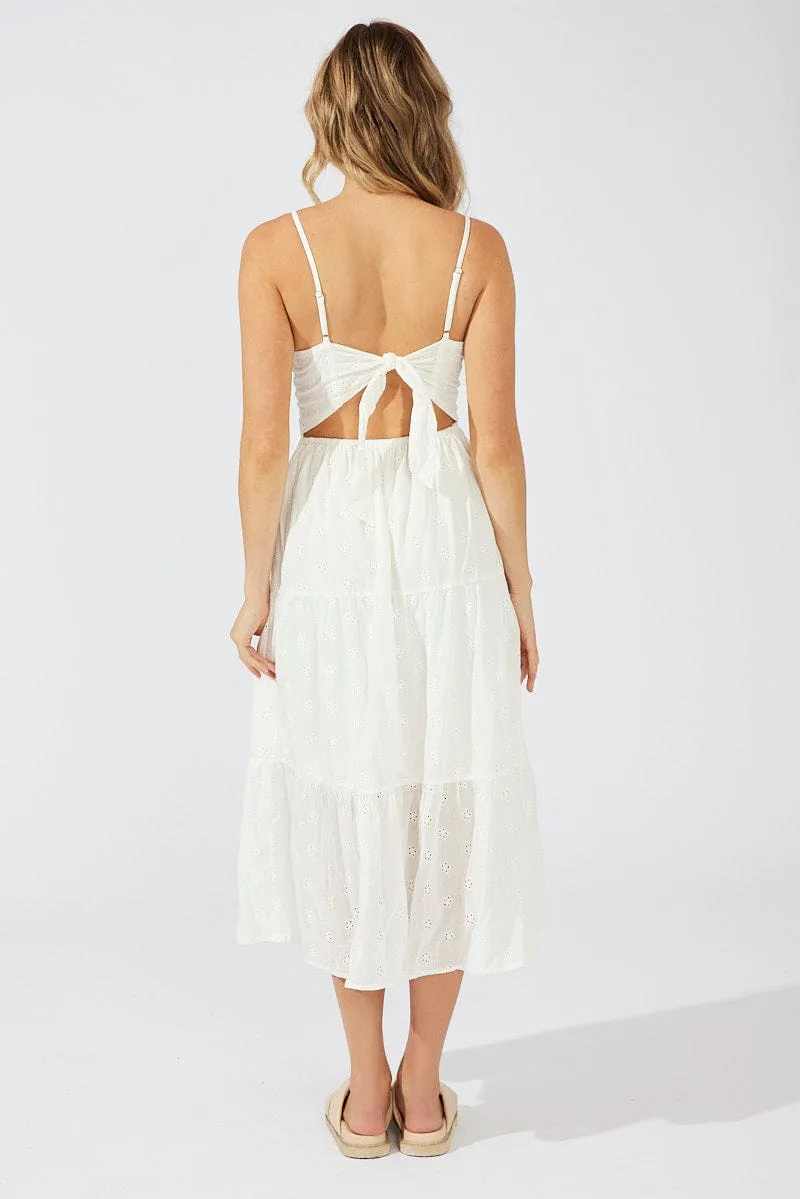 White Midi Dress Sleeveless Eyelet