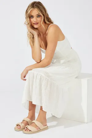 White Midi Dress Sleeveless Eyelet