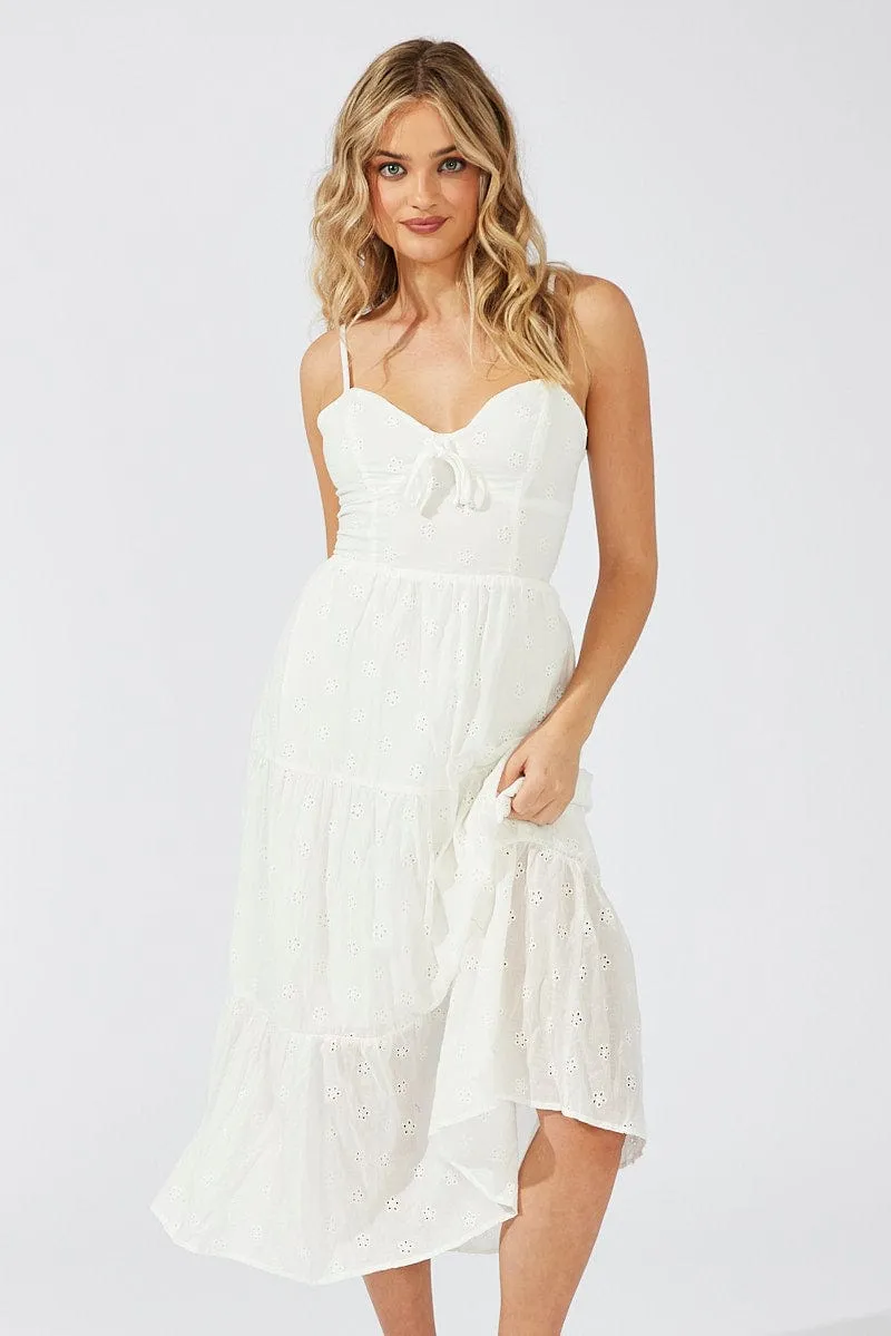White Midi Dress Sleeveless Eyelet